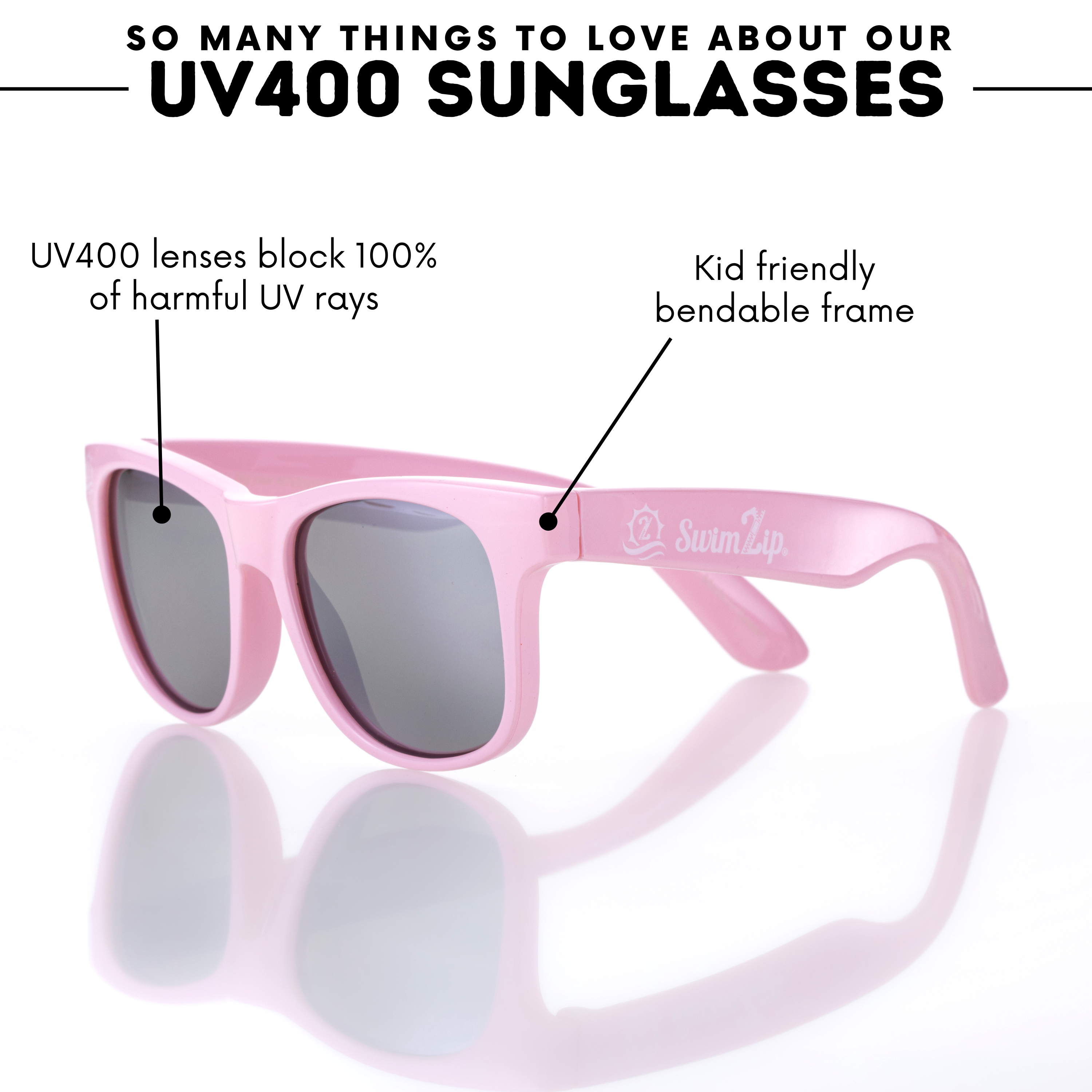 Kids Wayfarer Sunglasses - Pink-SwimZip UPF 50+ Sun Protective Swimwear & UV Zipper Rash Guards-pos4