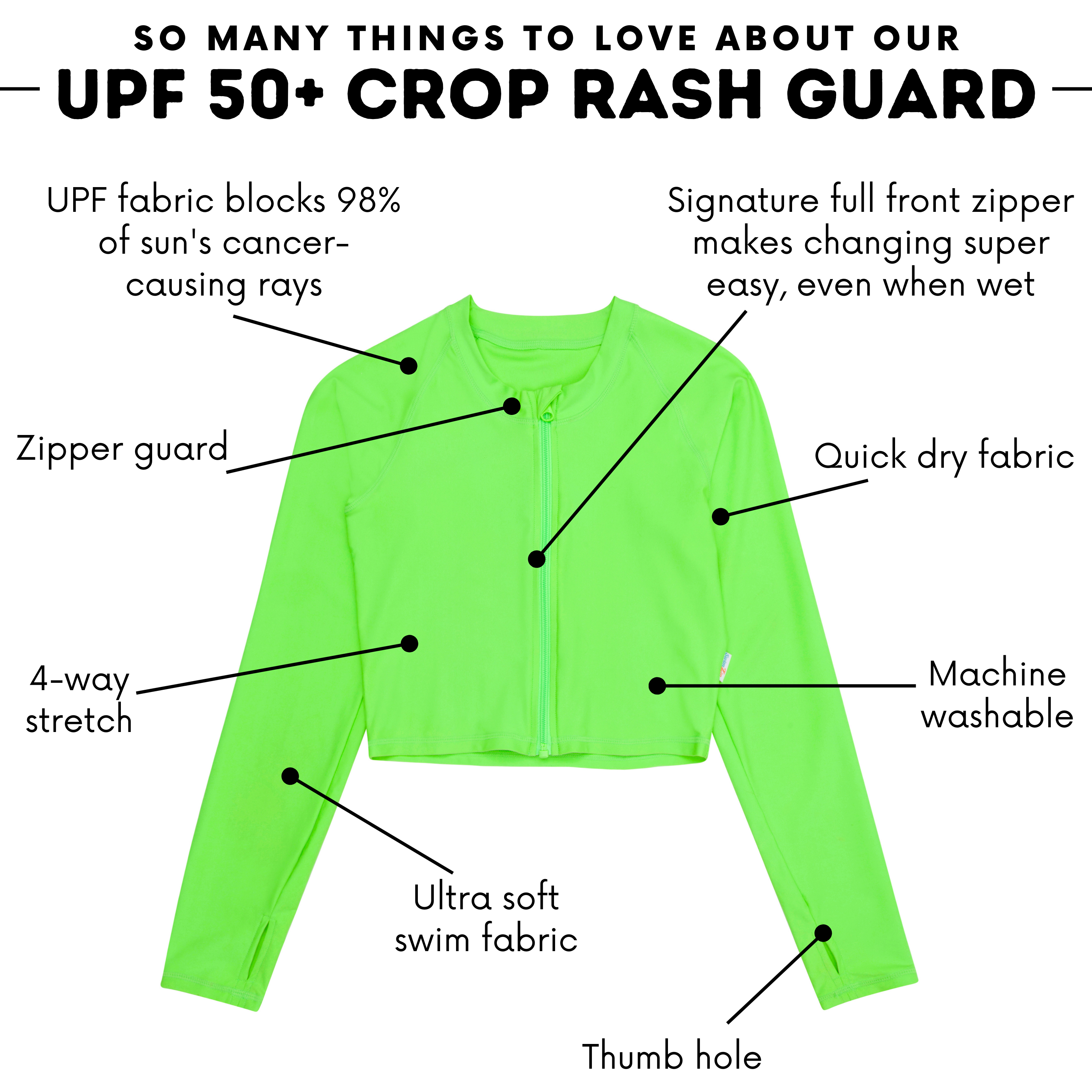 Women's Long Sleeve Crop Rash Guard | “Neon Green”-SwimZip UPF 50+ Sun Protective Swimwear & UV Zipper Rash Guards-pos4