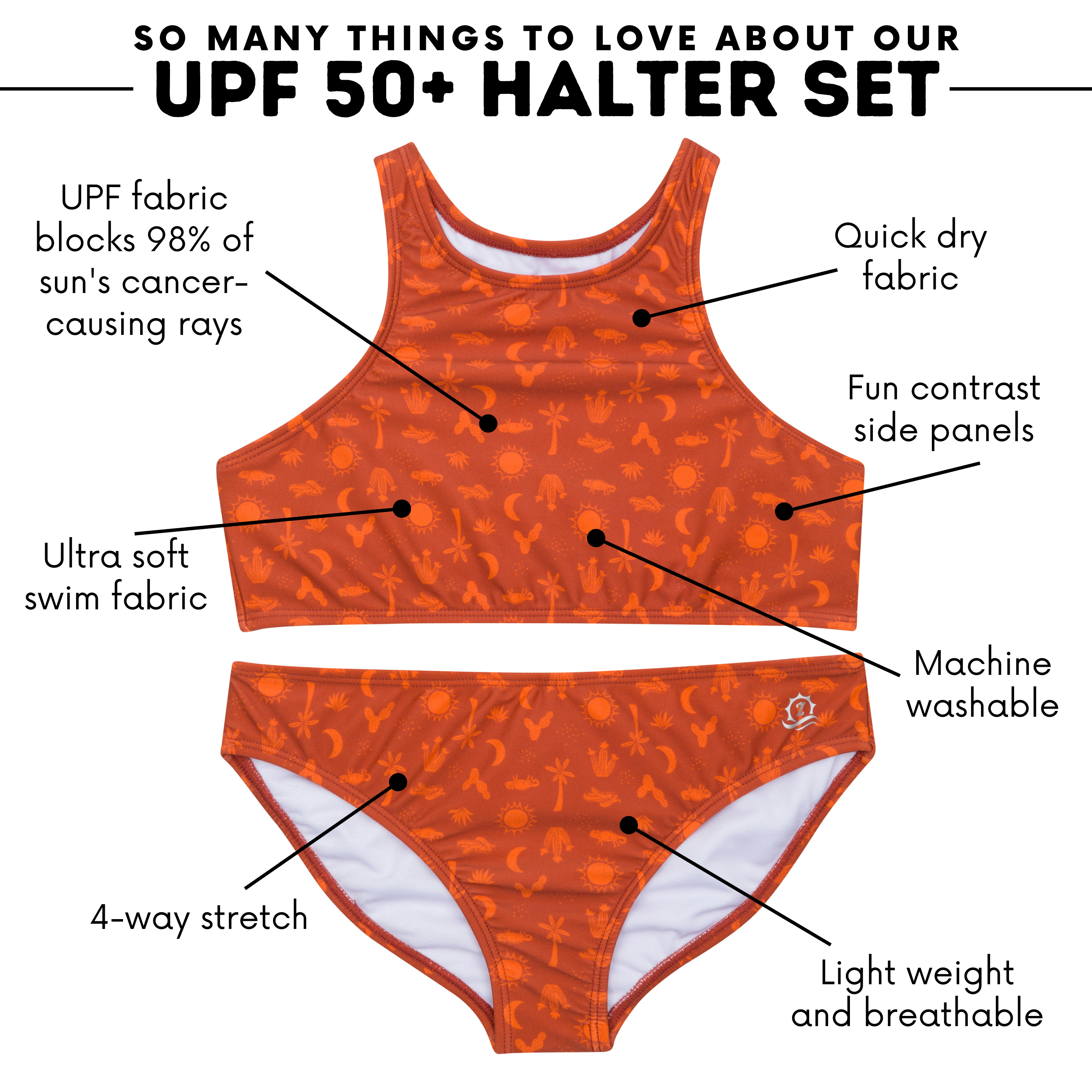 Girls Halter Top Bikini Set (2 Piece) | "Desert"-SwimZip UPF 50+ Sun Protective Swimwear & UV Zipper Rash Guards-pos4