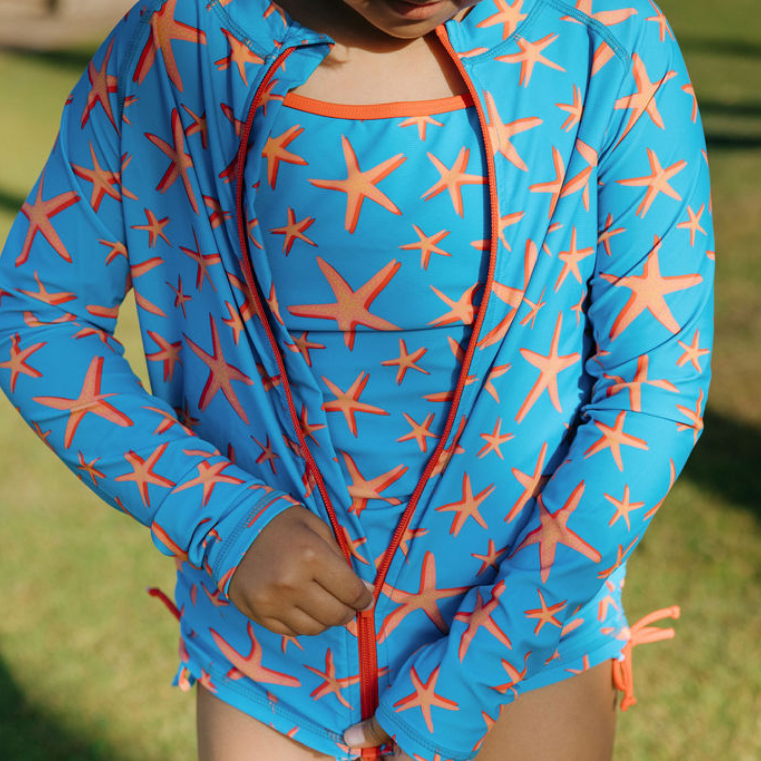 Girls Long Sleeve Rash Guard + Tankini Bikini Set (3 Piece) | "Starfish"-SwimZip UPF 50+ Sun Protective Swimwear & UV Zipper Rash Guards-pos8