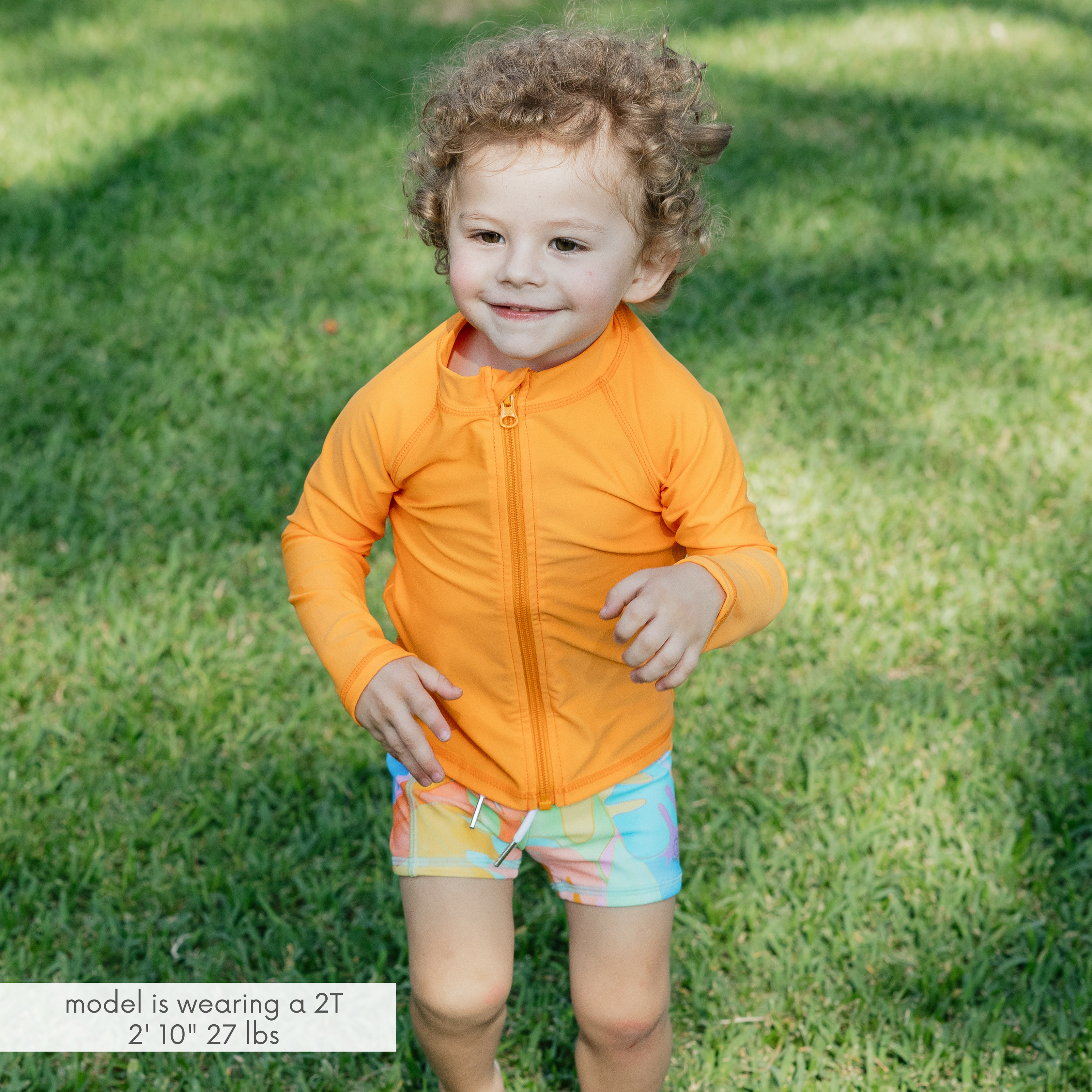 Kids UPF 50+ Long Sleeve Zipper Rash Guard Swim Shirt | "Orange"-SwimZip UPF 50+ Sun Protective Swimwear & UV Zipper Rash Guards-pos2