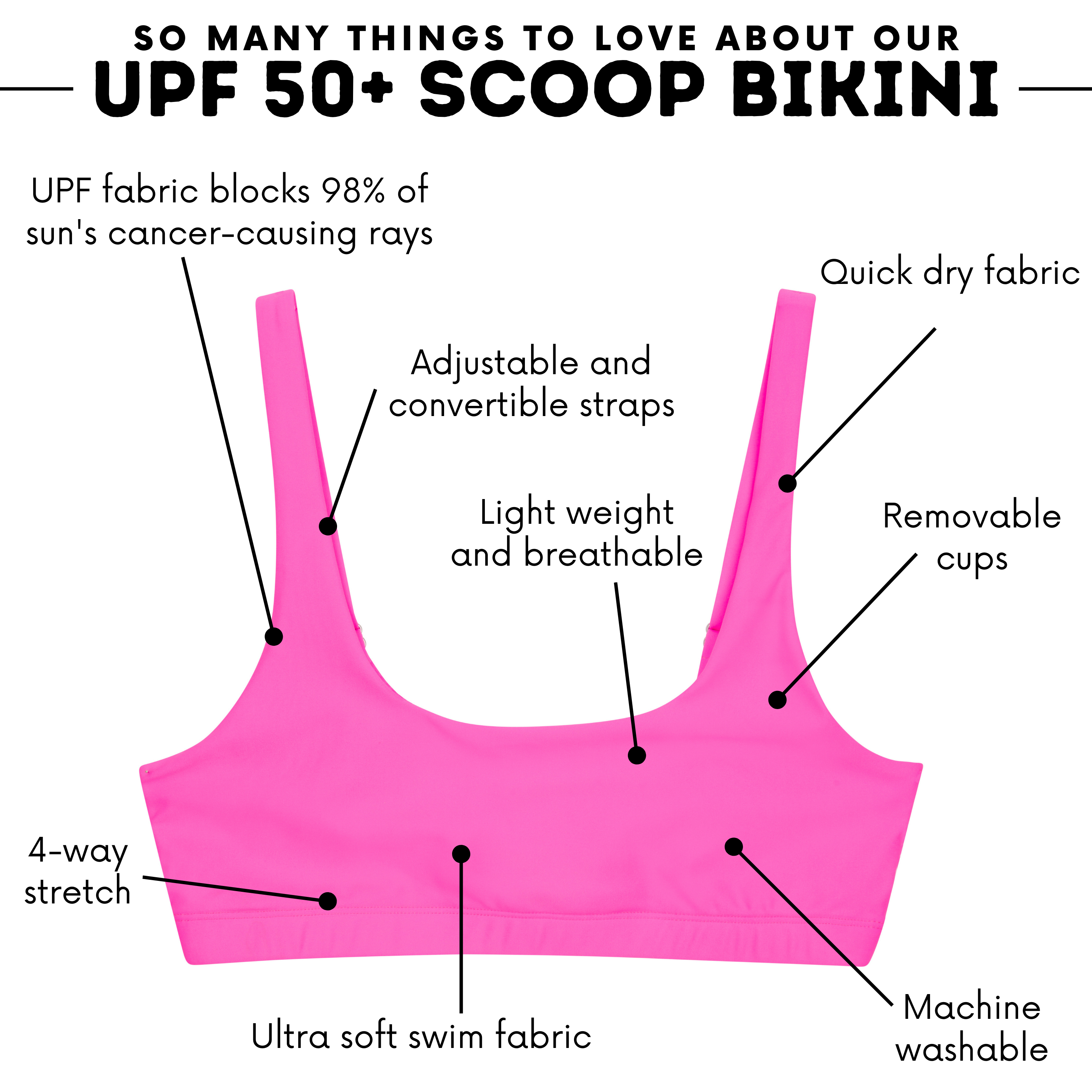 Women's Scoop Neck Bikini Top | "Neon Pink"-SwimZip UPF 50+ Sun Protective Swimwear & UV Zipper Rash Guards-pos5
