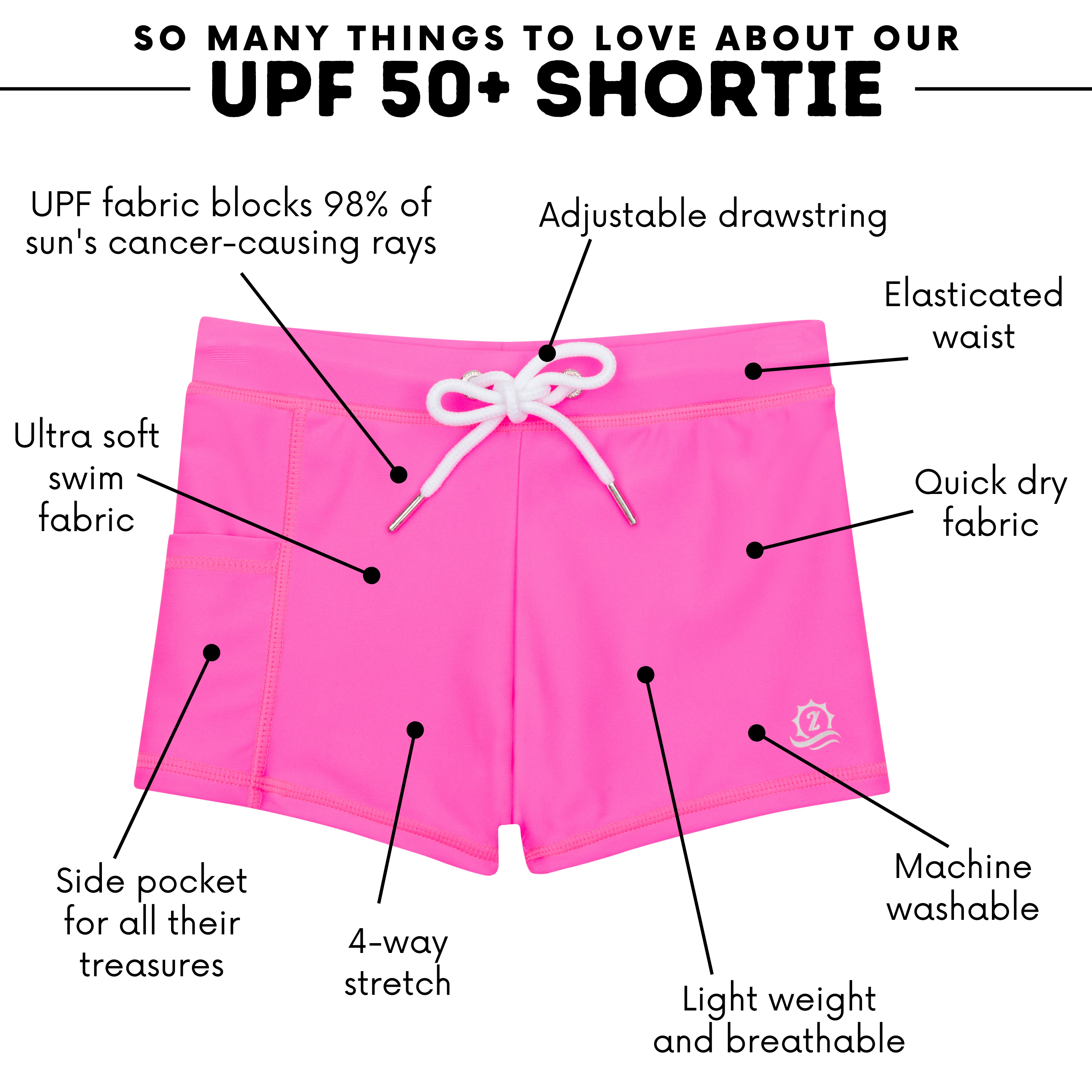 Kids Euro Swim Shorties | "Neon Pink"-SwimZip UPF 50+ Sun Protective Swimwear & UV Zipper Rash Guards-pos5