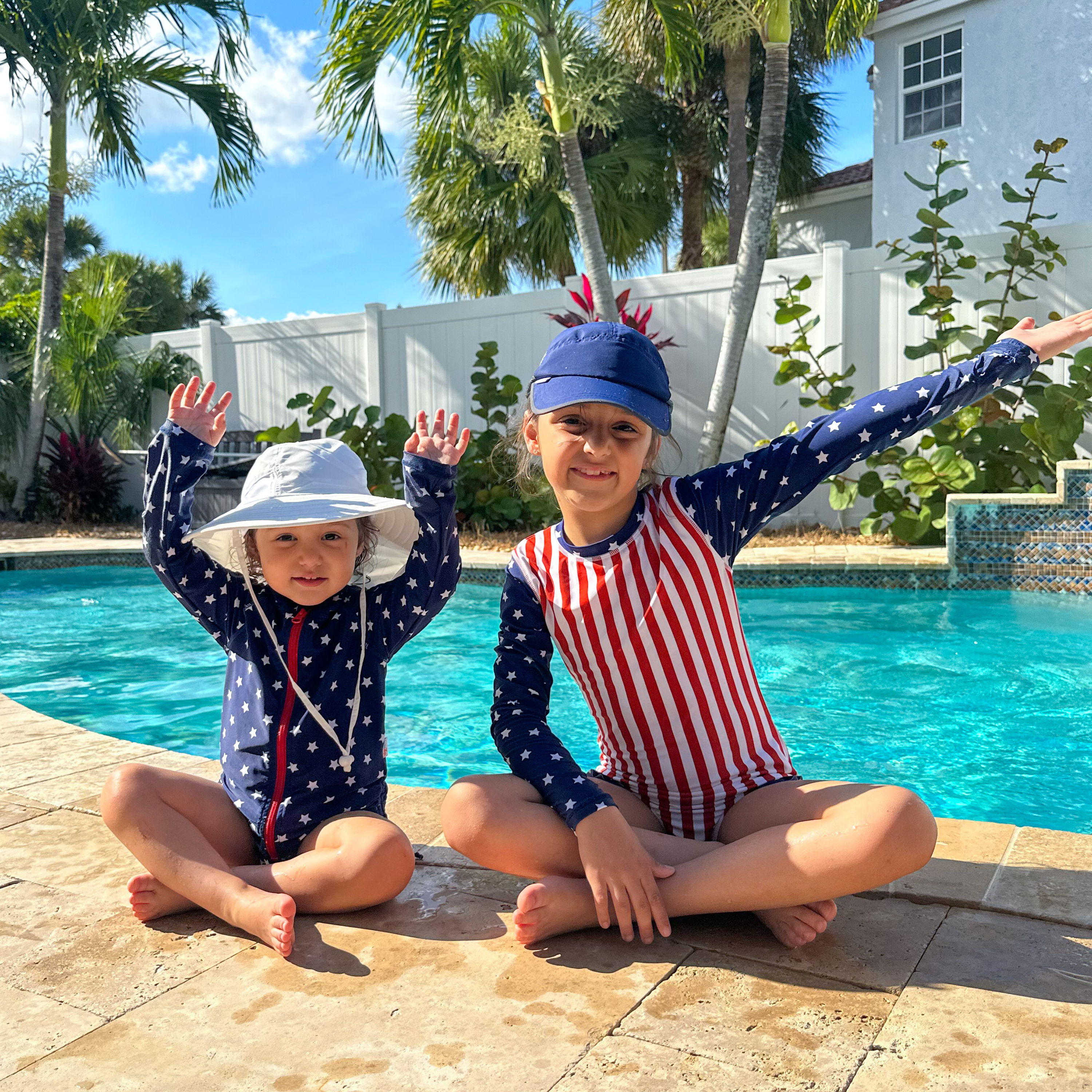 Girls Long Sleeve Surf Suit (One Piece Bodysuit) | "Americana"-SwimZip UPF 50+ Sun Protective Swimwear & UV Zipper Rash Guards-pos2