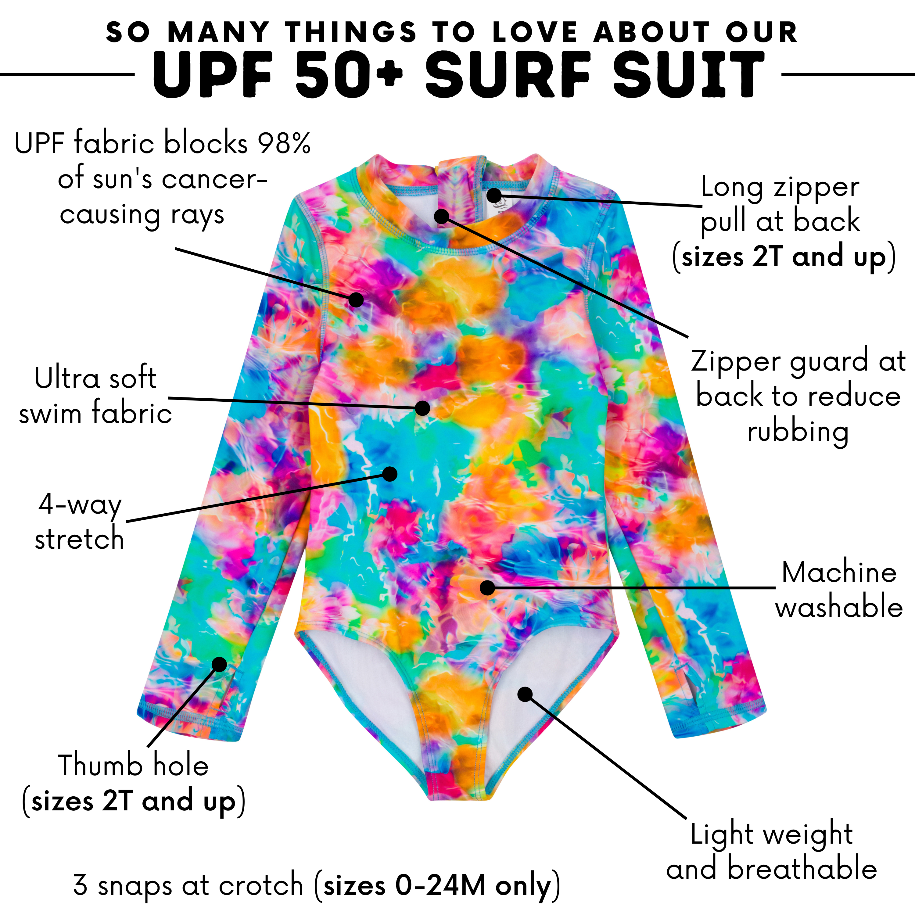 Girls Long Sleeve Surf Suit (One Piece Bodysuit) | "Impressions"-SwimZip UPF 50+ Sun Protective Swimwear & UV Zipper Rash Guards-pos4