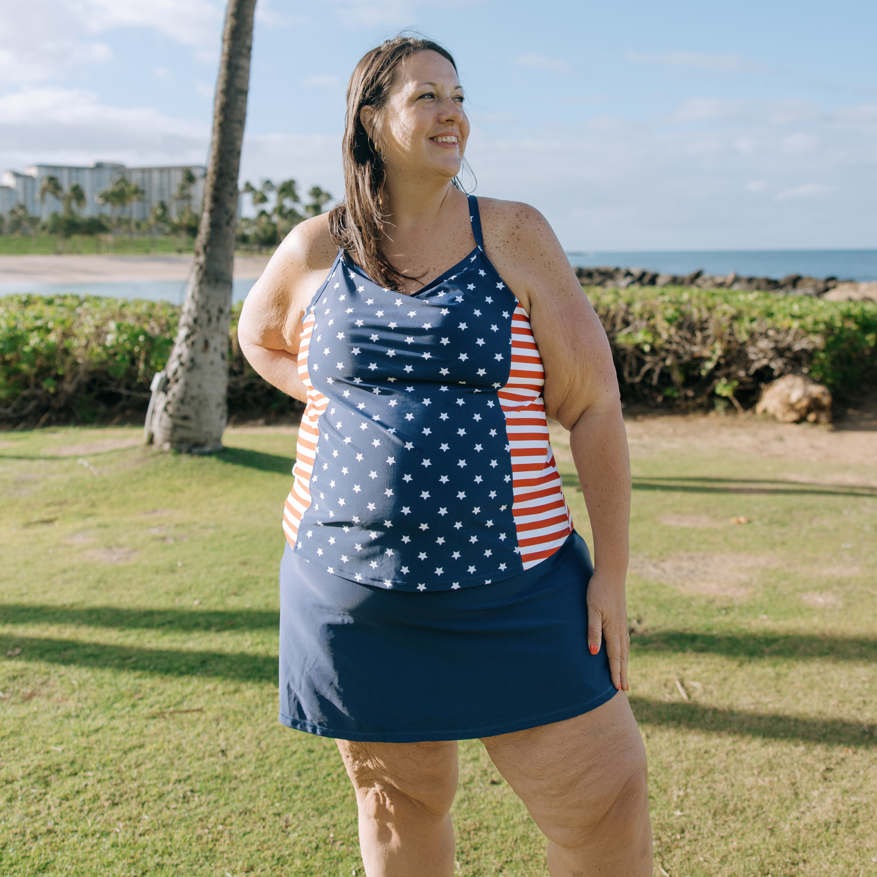 Women’s Strappy A-Line Tankini Top | “Americana”-SwimZip UPF 50+ Sun Protective Swimwear & UV Zipper Rash Guards-pos2
