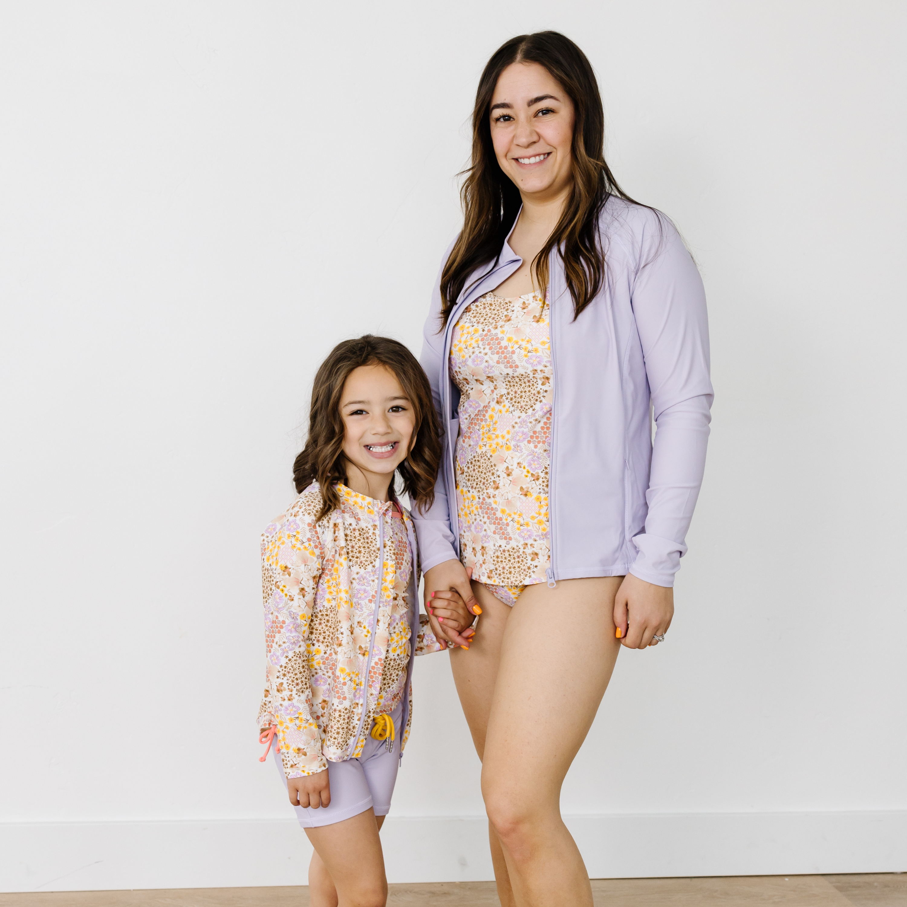 Girls Long Sleeve Rash Guard + Tankini Shorts Set (3 Piece) | "Meadows"-SwimZip UPF 50+ Sun Protective Swimwear & UV Zipper Rash Guards-pos2