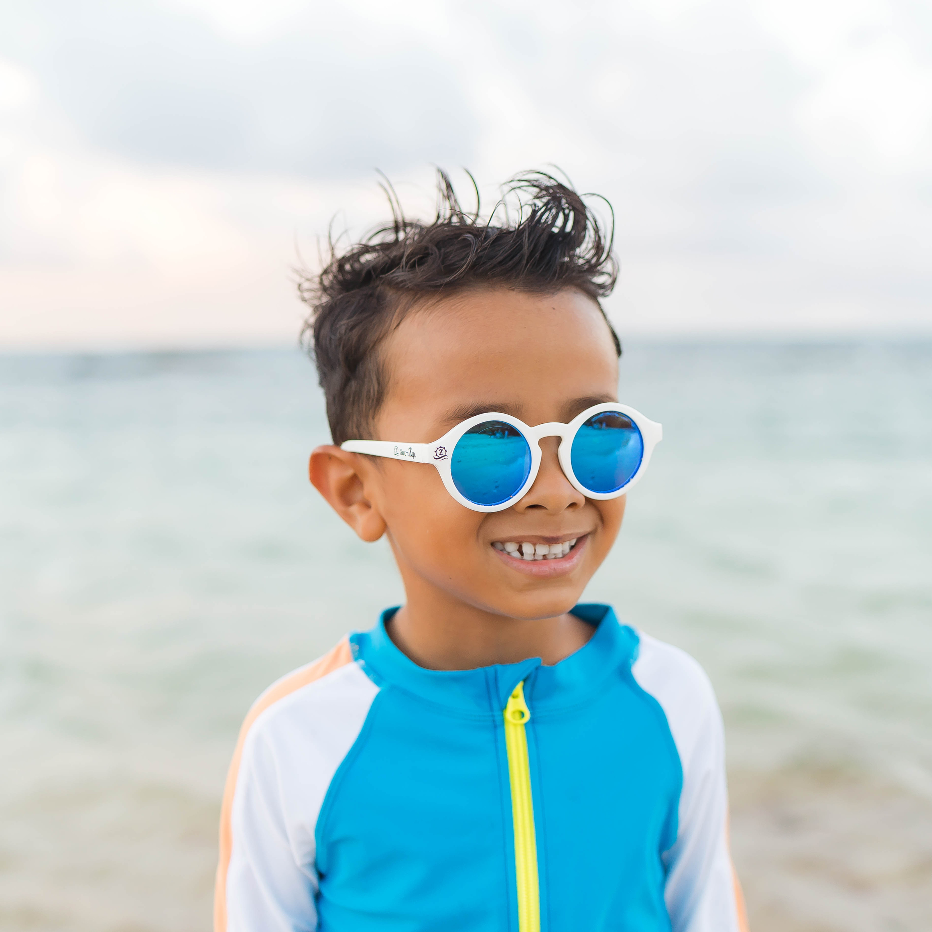 Kids Round Sunglasses - White-SwimZip UPF 50+ Sun Protective Swimwear & UV Zipper Rash Guards-pos3