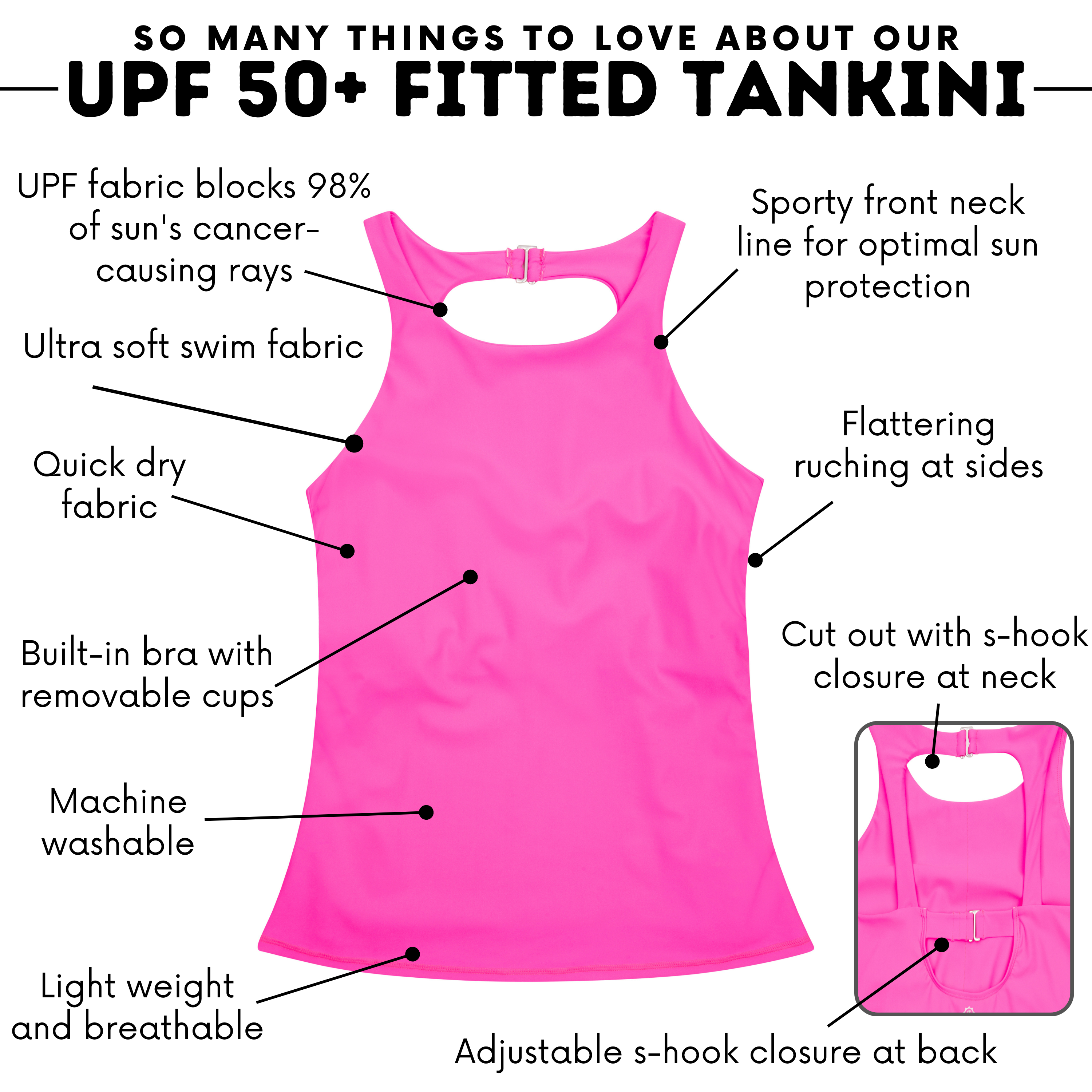 Women’s High Neck Fitted Tankini Top | “Neon Pink”-SwimZip UPF 50+ Sun Protective Swimwear & UV Zipper Rash Guards-pos6