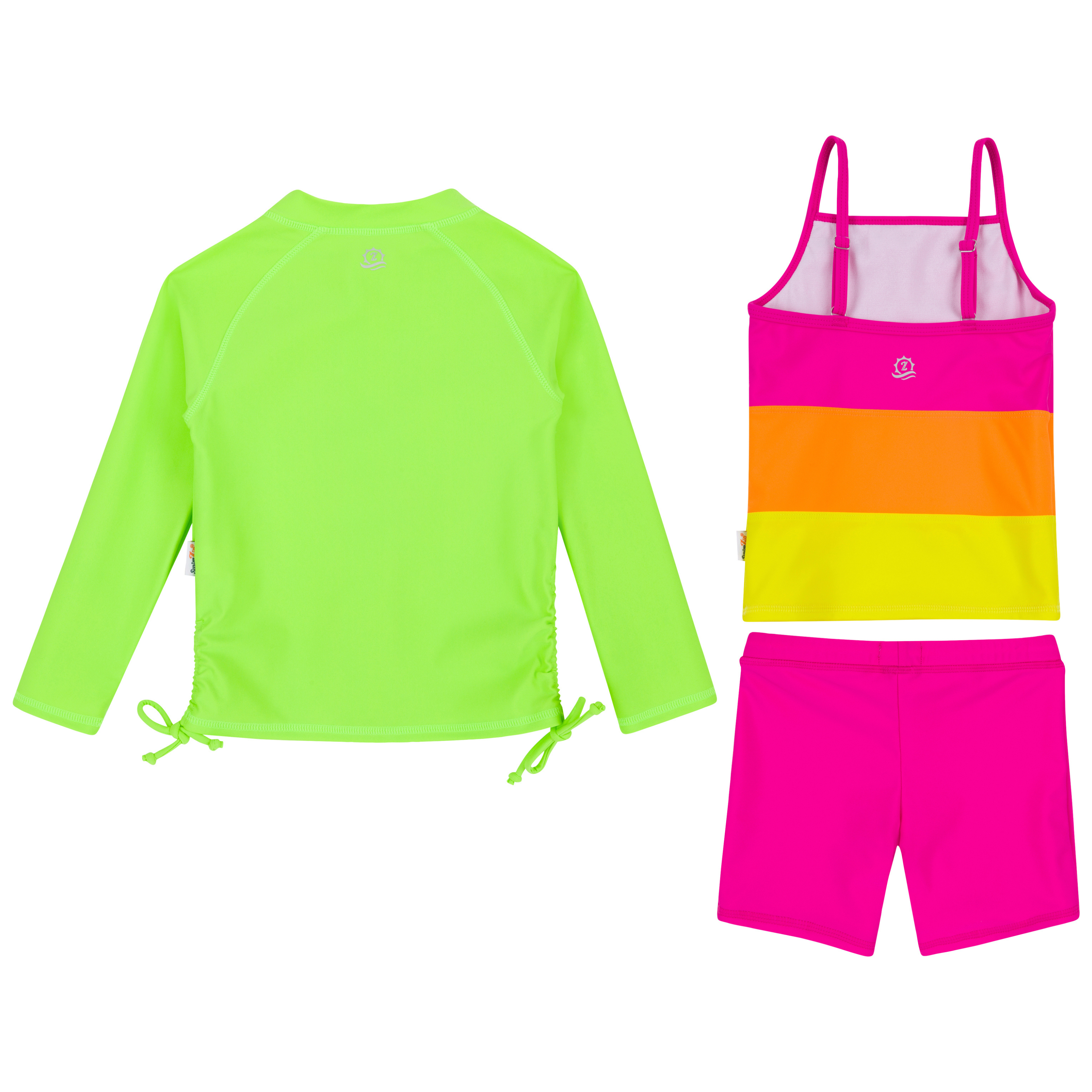 Girls Long Sleeve Rash Guard + Tankini Shorts Set (3 Piece) | "Spark"-SwimZip UPF 50+ Sun Protective Swimwear & UV Zipper Rash Guards-pos12