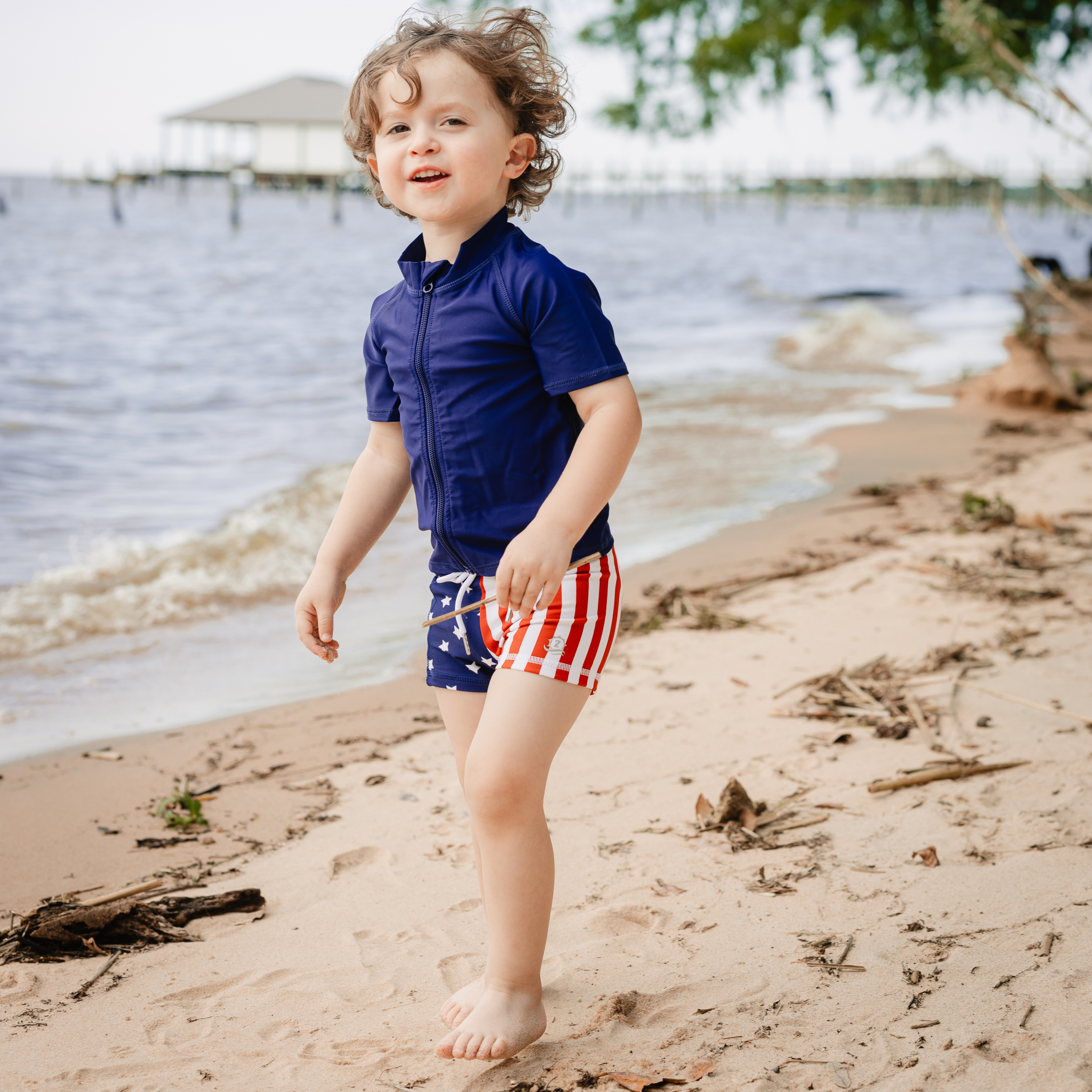 Kids Euro Swim Shorties | "Americana"-SwimZip UPF 50+ Sun Protective Swimwear & UV Zipper Rash Guards-pos2