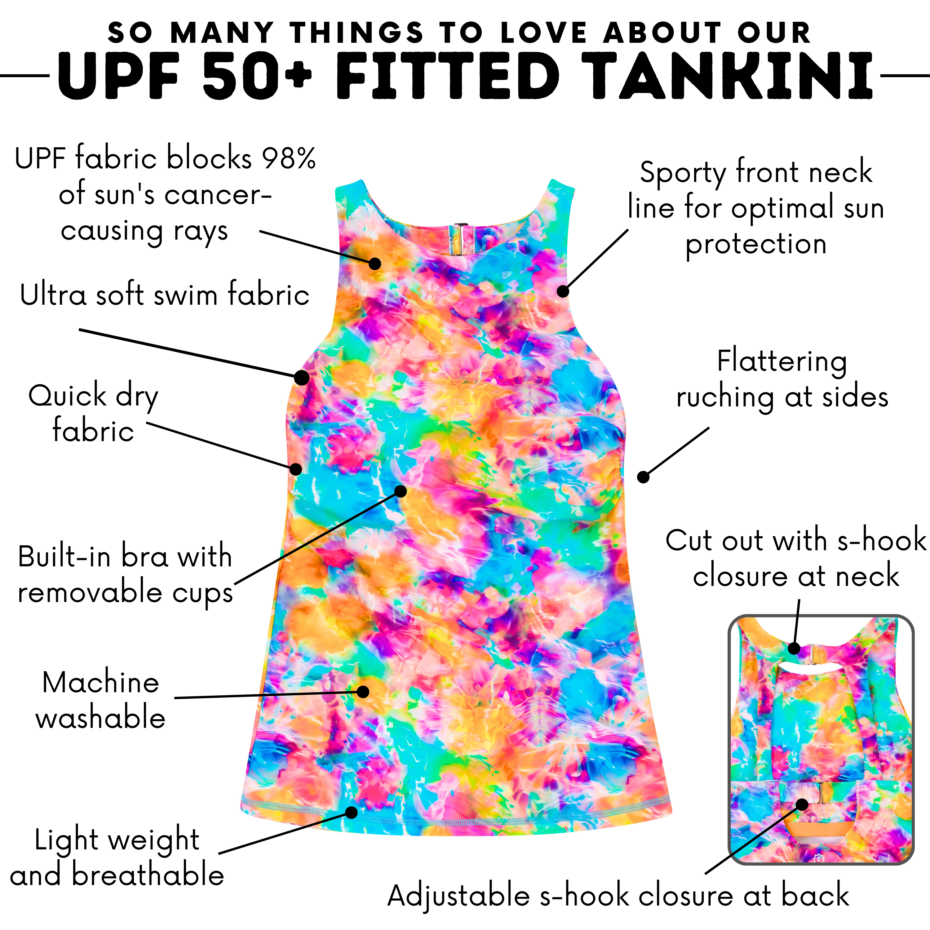 Women’s High Neck Fitted Tankini Top | “Impressions"-SwimZip UPF 50+ Sun Protective Swimwear & UV Zipper Rash Guards-pos4