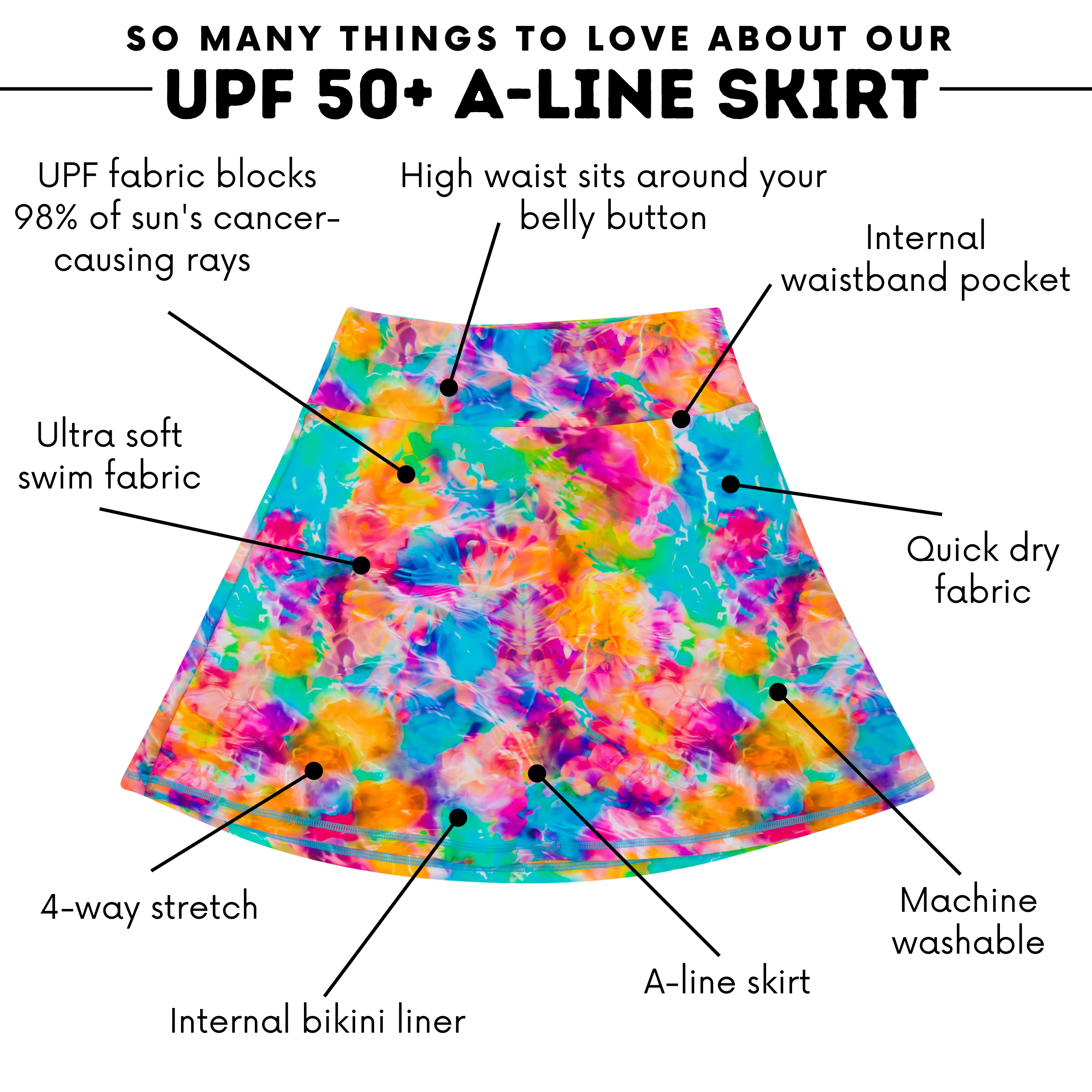 Women's A-Line Tummy Control Swim Skirt | "Impressions"-SwimZip UPF 50+ Sun Protective Swimwear & UV Zipper Rash Guards-pos4
