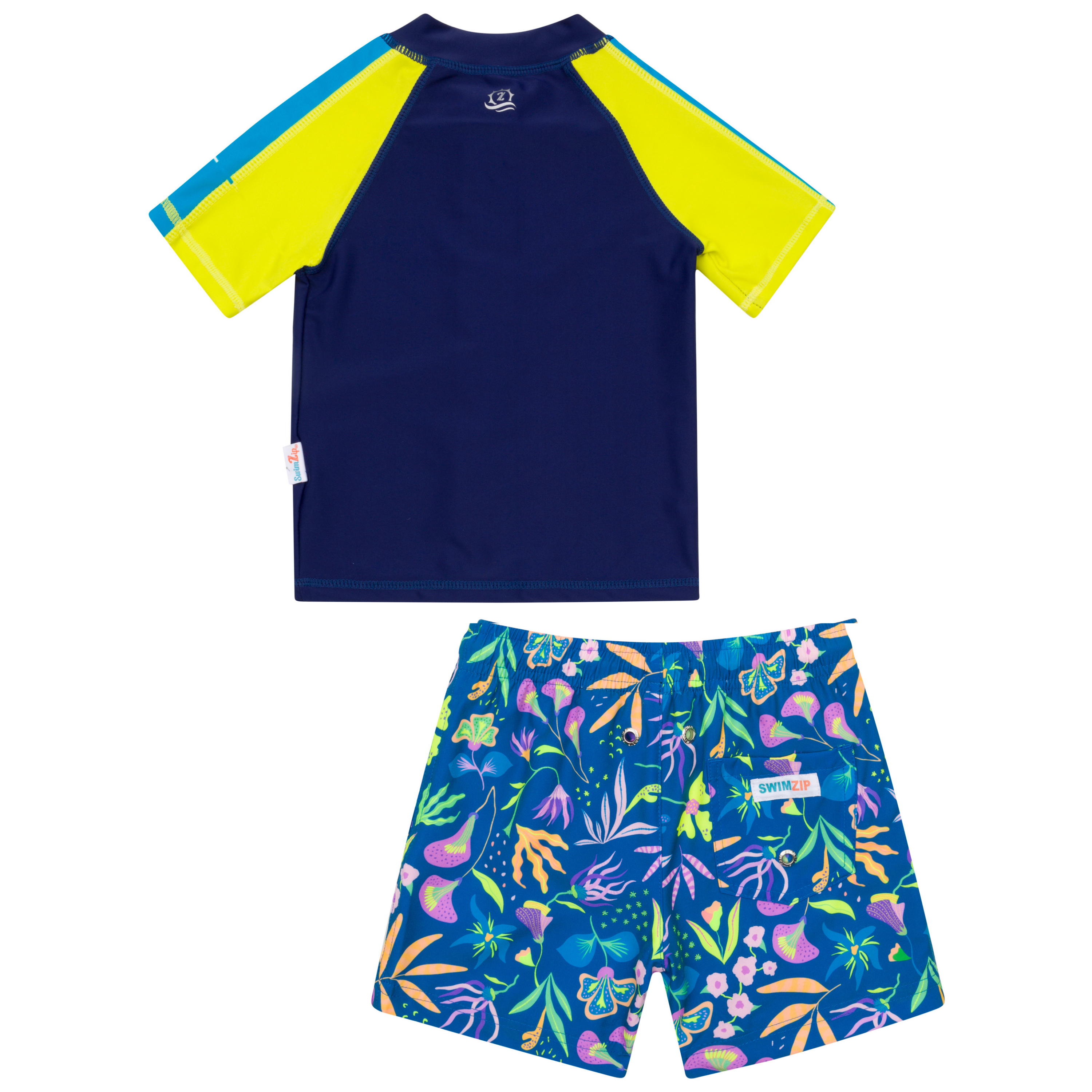 Boys Short Sleeve Zipper Rash Guard and Swim Trunk Set | "Tropadelic"-SwimZip UPF 50+ Sun Protective Swimwear & UV Zipper Rash Guards-pos9