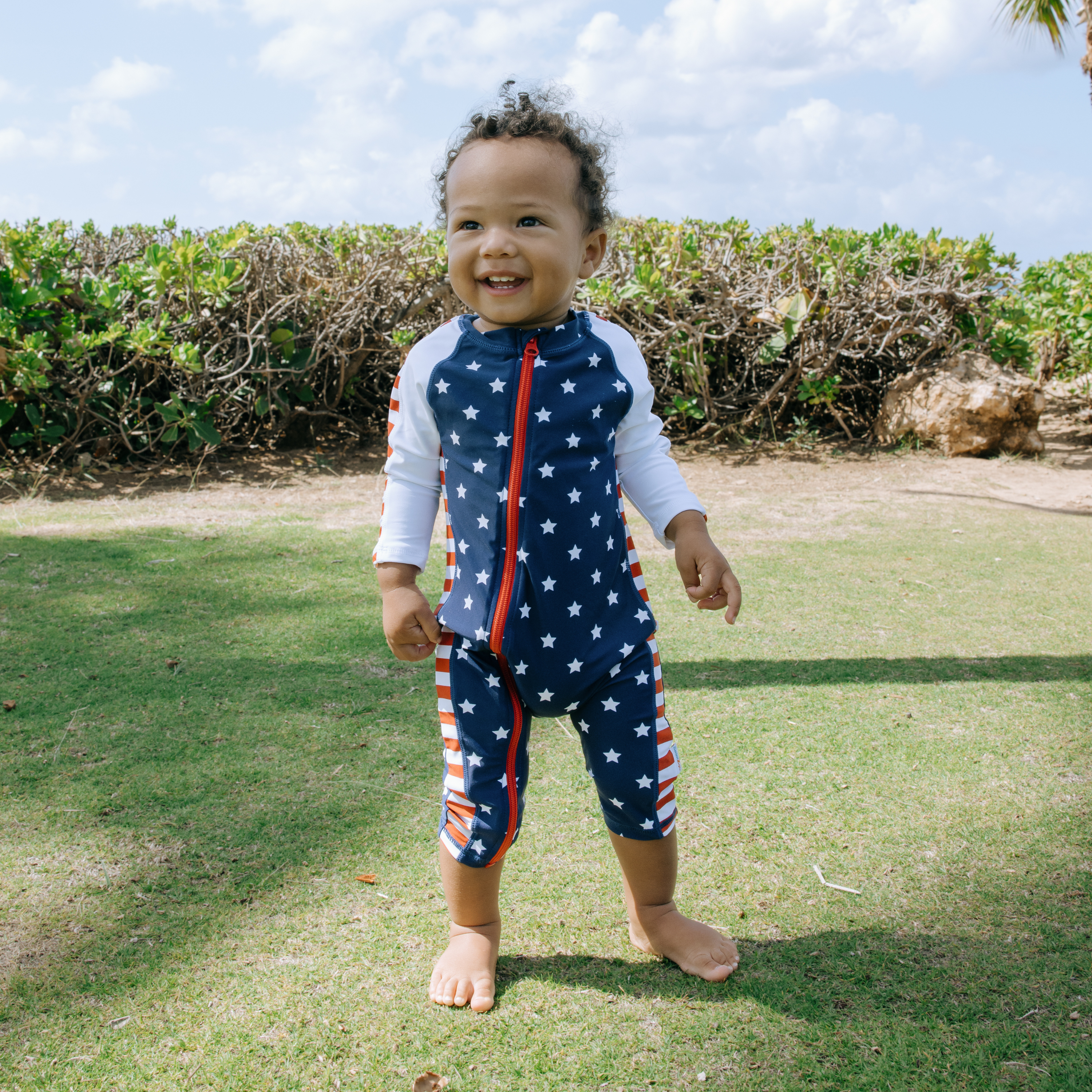 Sunsuit - Long Sleeve Romper Swimsuit | "Americana"-SwimZip UPF 50+ Sun Protective Swimwear & UV Zipper Rash Guards-pos2