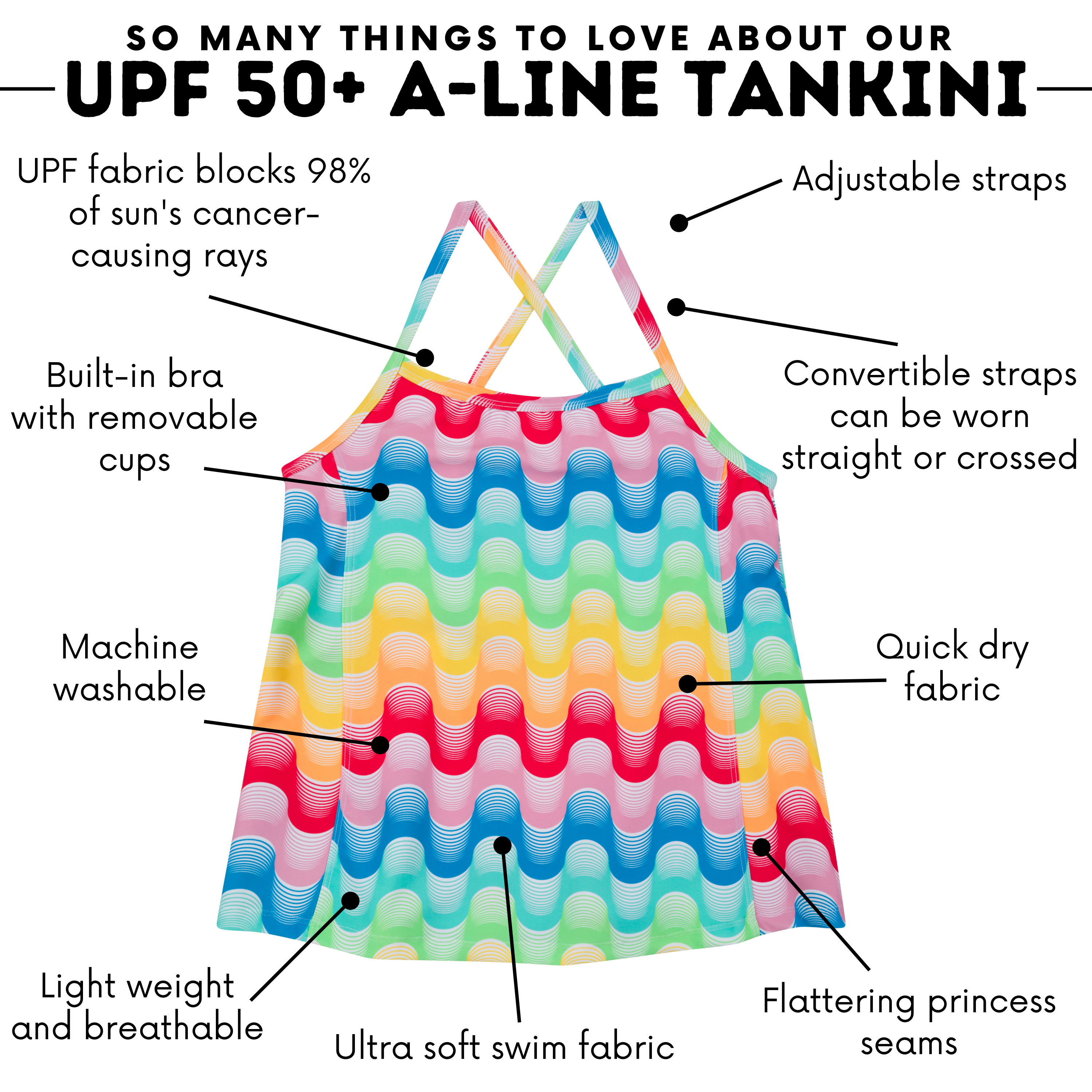Women’s Strappy A-Line Tankini Top | “Surf's Up"-SwimZip UPF 50+ Sun Protective Swimwear & UV Zipper Rash Guards-pos4