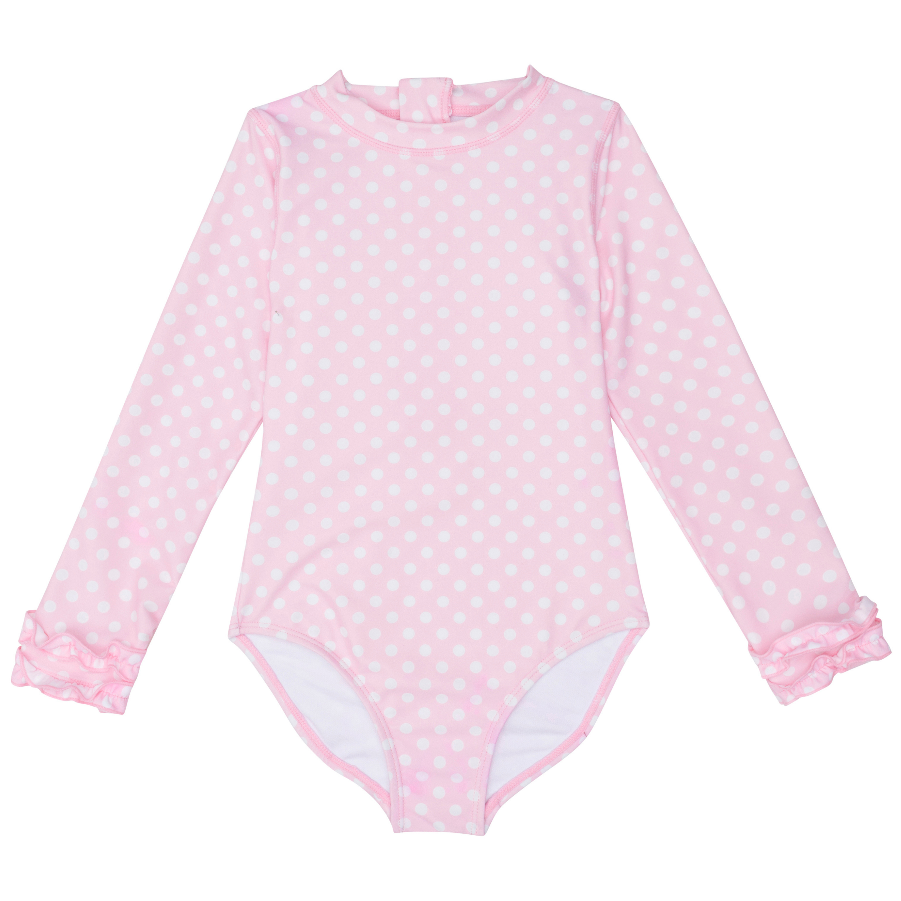 Girls Long Sleeve Surf Suit (One Piece Bodysuit) | "Pink Sassy Surfer"-0-3 Month-Pink Sassy Surfer-SwimZip UPF 50+ Sun Protective Swimwear & UV Zipper Rash Guards-pos1