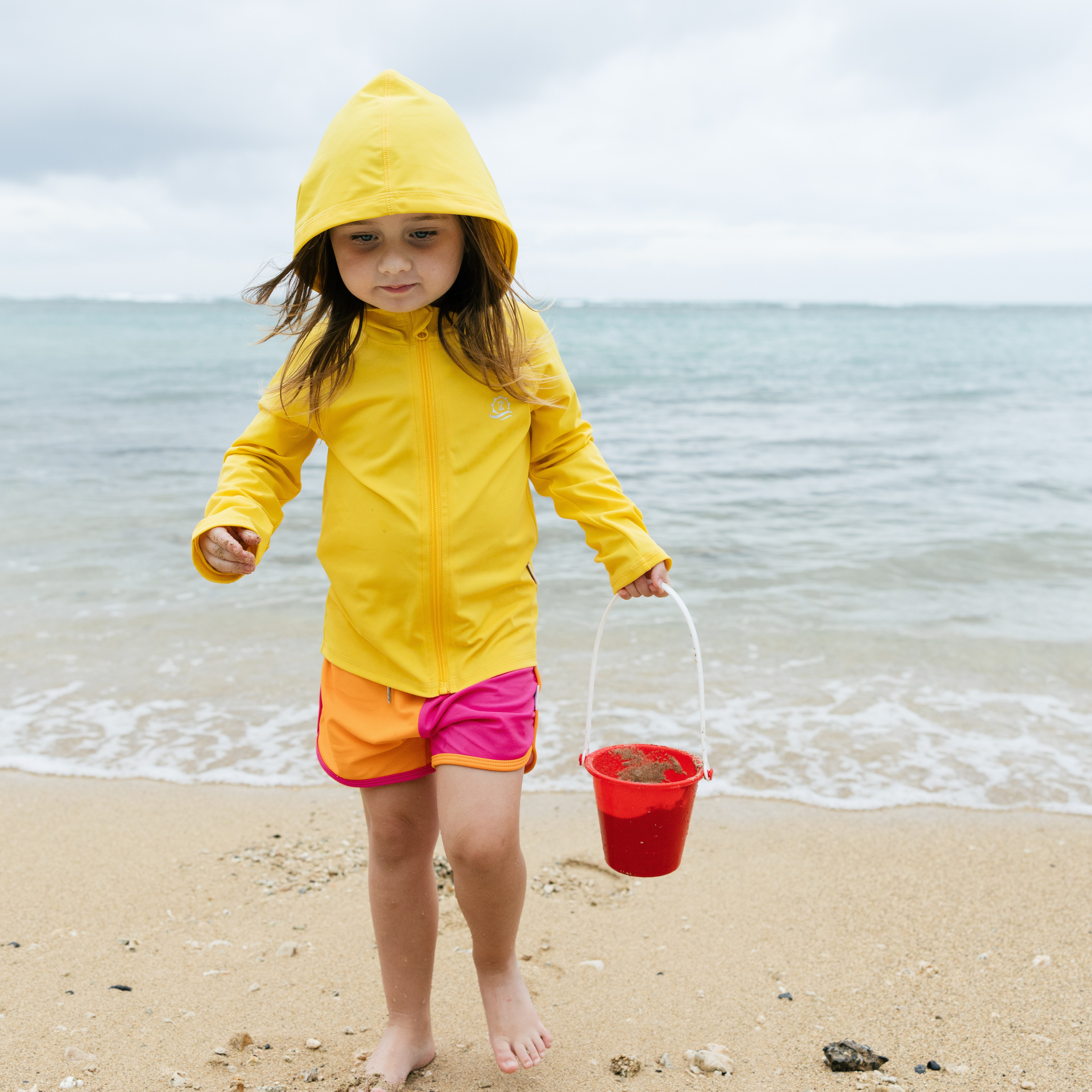 Kids Hooded Long Sleeve Zipper Rash Guard Swim Shirt | "Yellow"-SwimZip UPF 50+ Sun Protective Swimwear & UV Zipper Rash Guards-pos2