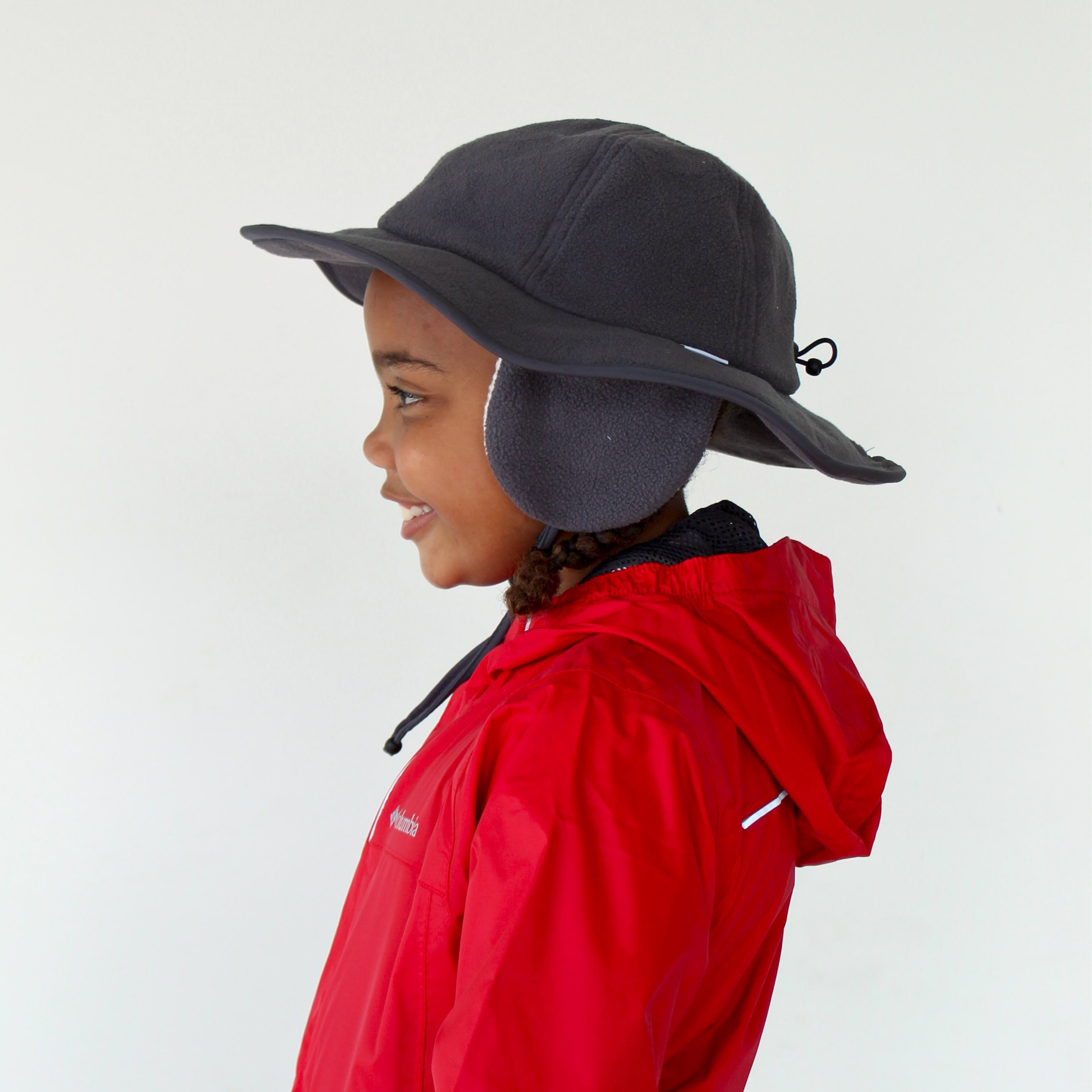 Kids Tundra Ear Flap Fleece Winter Wide Brim Sun Hat - Slate-SwimZip UPF 50+ Sun Protective Swimwear & UV Zipper Rash Guards-pos3