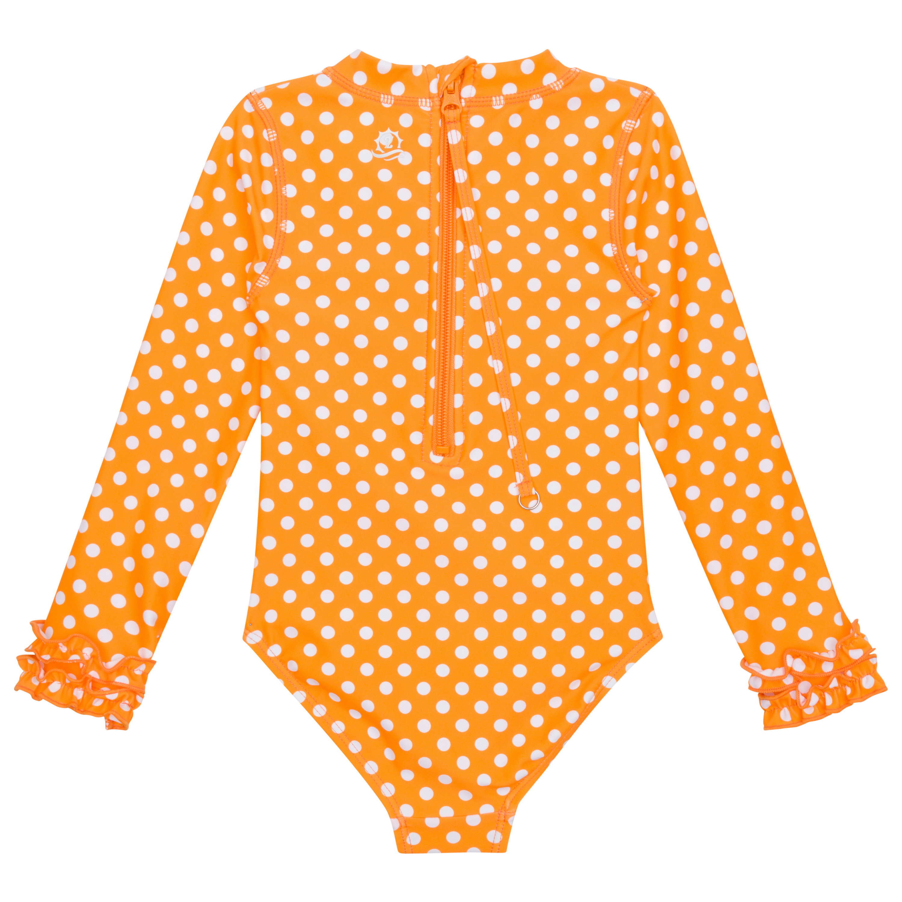 Girls Long Sleeve Surf Suit (One Piece Bodysuit) | "Orange Sassy Surfer"-SwimZip UPF 50+ Sun Protective Swimwear & UV Zipper Rash Guards-pos12