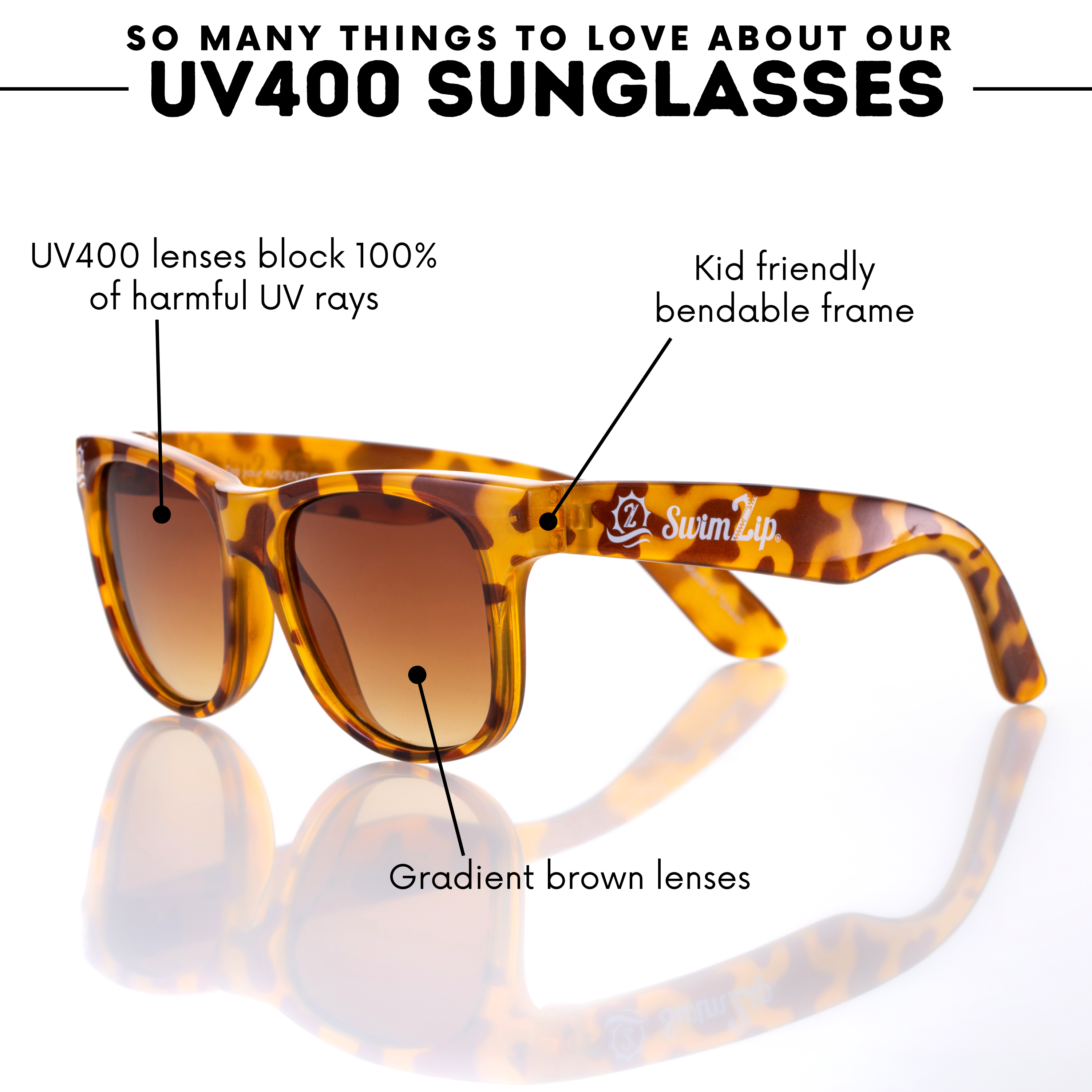 Kids Wayfarer Sunglasses - Tortoise-SwimZip UPF 50+ Sun Protective Swimwear & UV Zipper Rash Guards-pos5