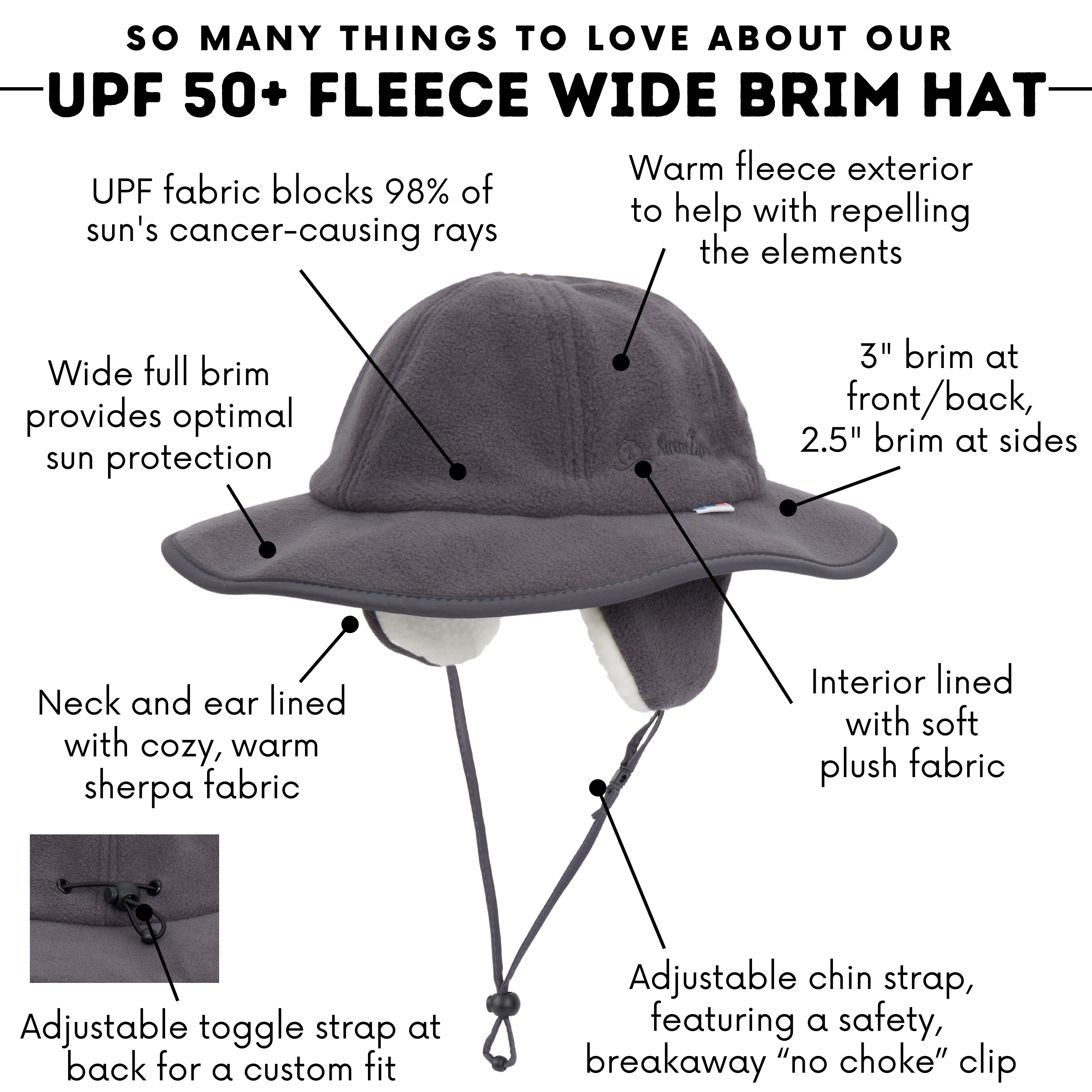 Kids Tundra Ear Flap Fleece Winter Wide Brim Sun Hat - Slate-SwimZip UPF 50+ Sun Protective Swimwear & UV Zipper Rash Guards-pos4