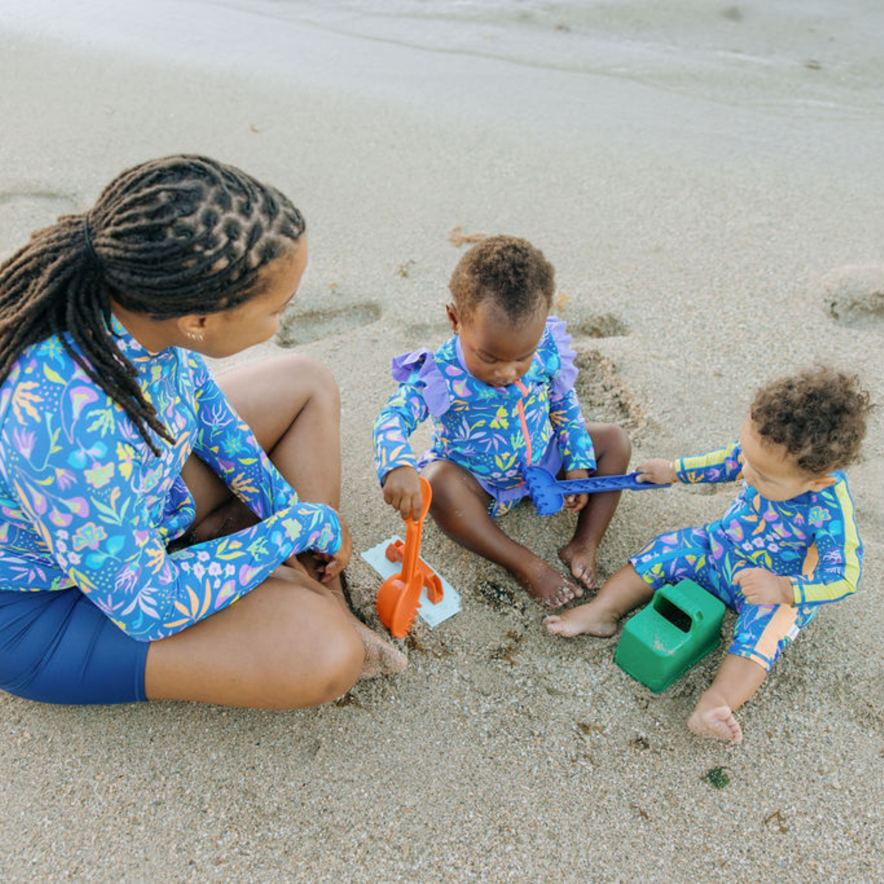 Girls Long Sleeve Rash Guard Ruffle Bottom Swimsuit Set (2 Piece) | "Tropadelic"-SwimZip UPF 50+ Sun Protective Swimwear & UV Zipper Rash Guards-pos6