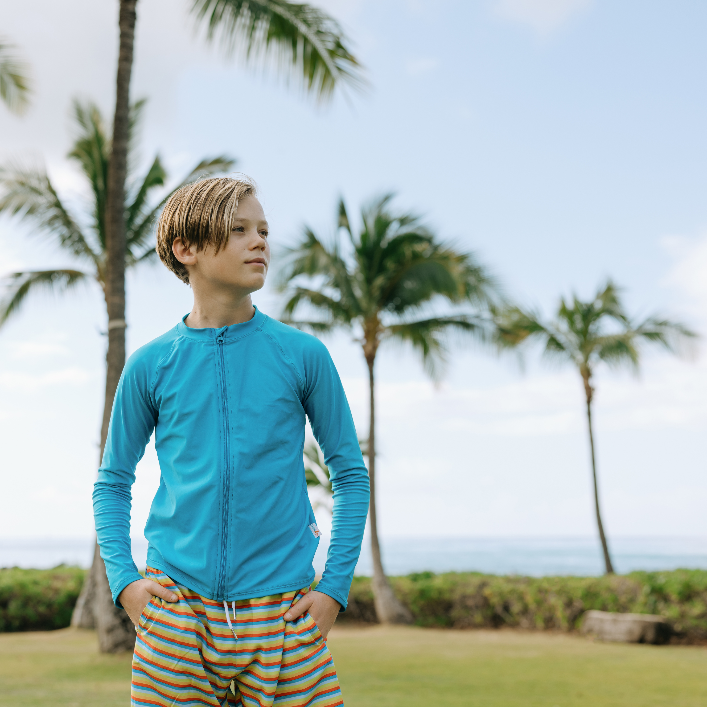 Kids UPF 50+ Long Sleeve Zipper Rash Guard Swim Shirt | "Blue Danube"-SwimZip UPF 50+ Sun Protective Swimwear & UV Zipper Rash Guards-pos7