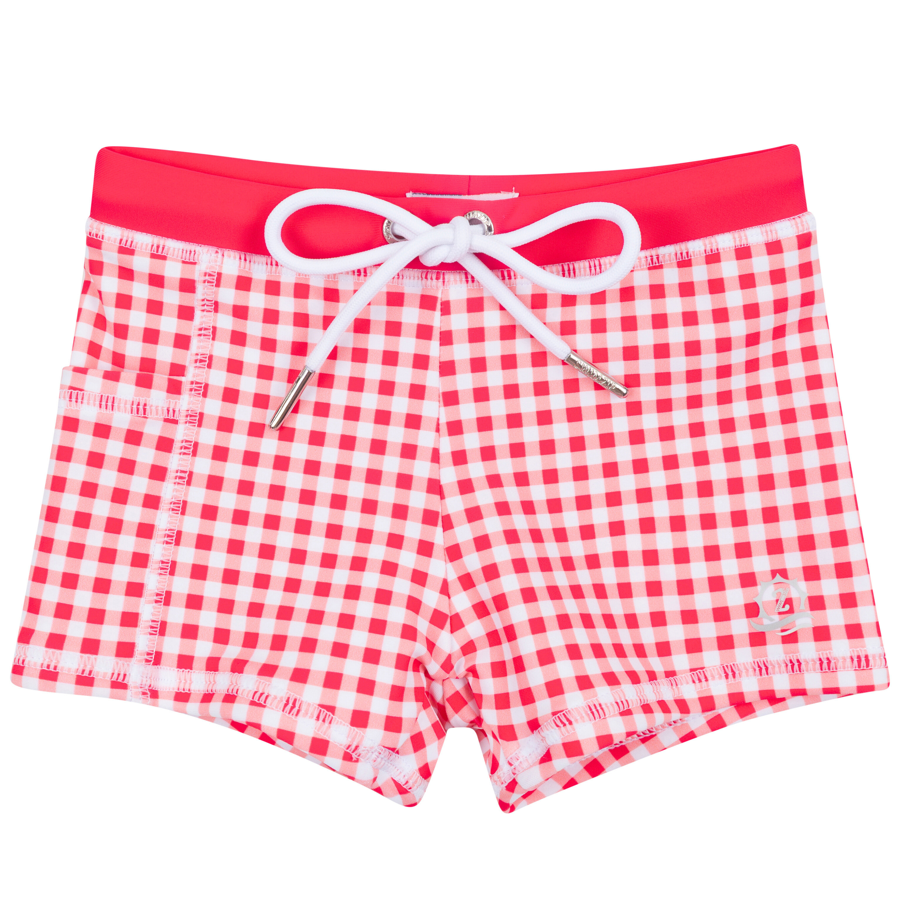 Kids Euro Swim Shorties | "Red Gingham"-6-12 Month-Red Gingham-SwimZip UPF 50+ Sun Protective Swimwear & UV Zipper Rash Guards-pos1
