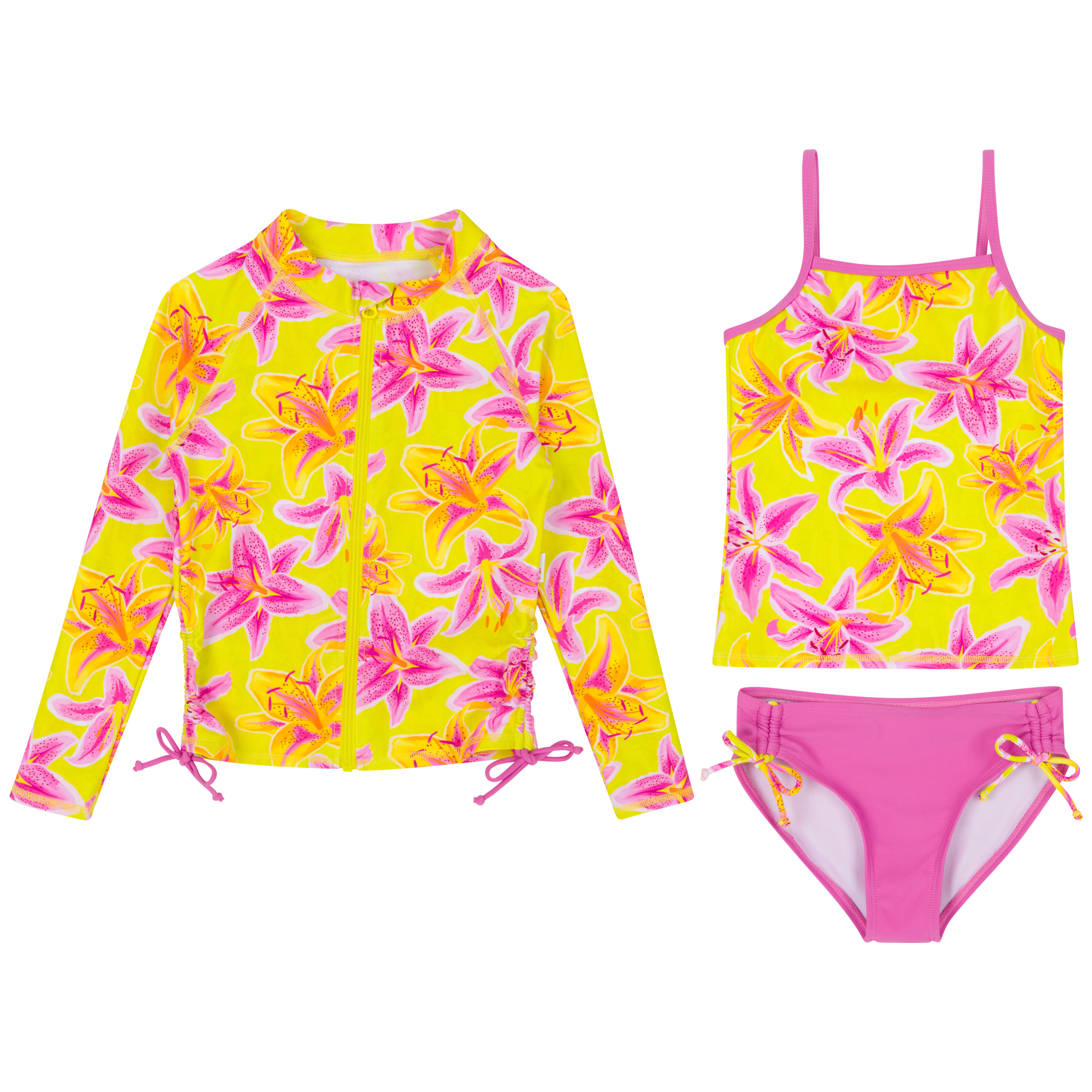 Girls Long Sleeve Rash Guard + Tankini Bikini Set (3 Piece) | "Floral Takeover"-6-8-Floral Takeover-SwimZip UPF 50+ Sun Protective Swimwear & UV Zipper Rash Guards-pos1