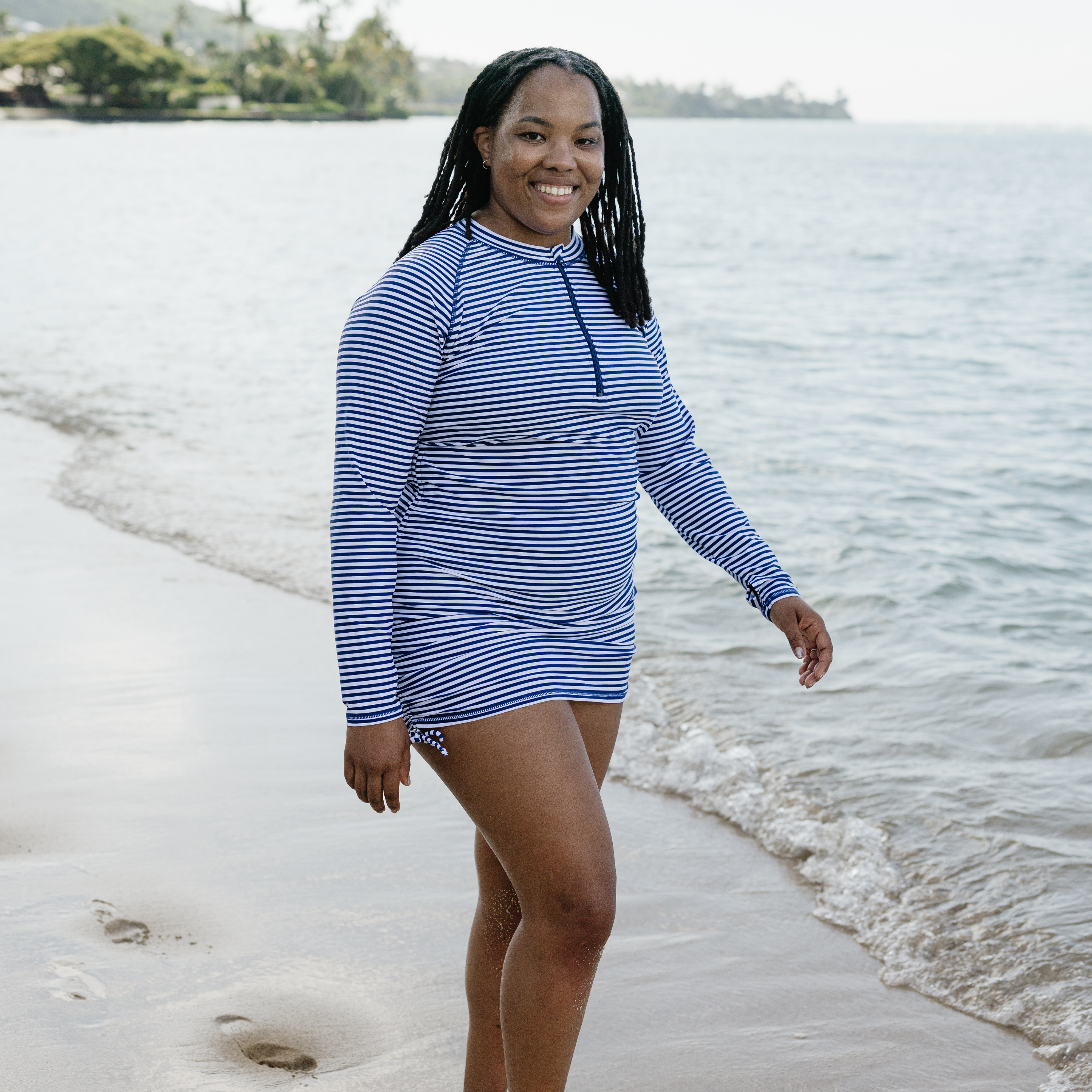 Women's Half Zip Swim Dress Cover Up | "Stunner"-SwimZip UPF 50+ Sun Protective Swimwear & UV Zipper Rash Guards-pos2