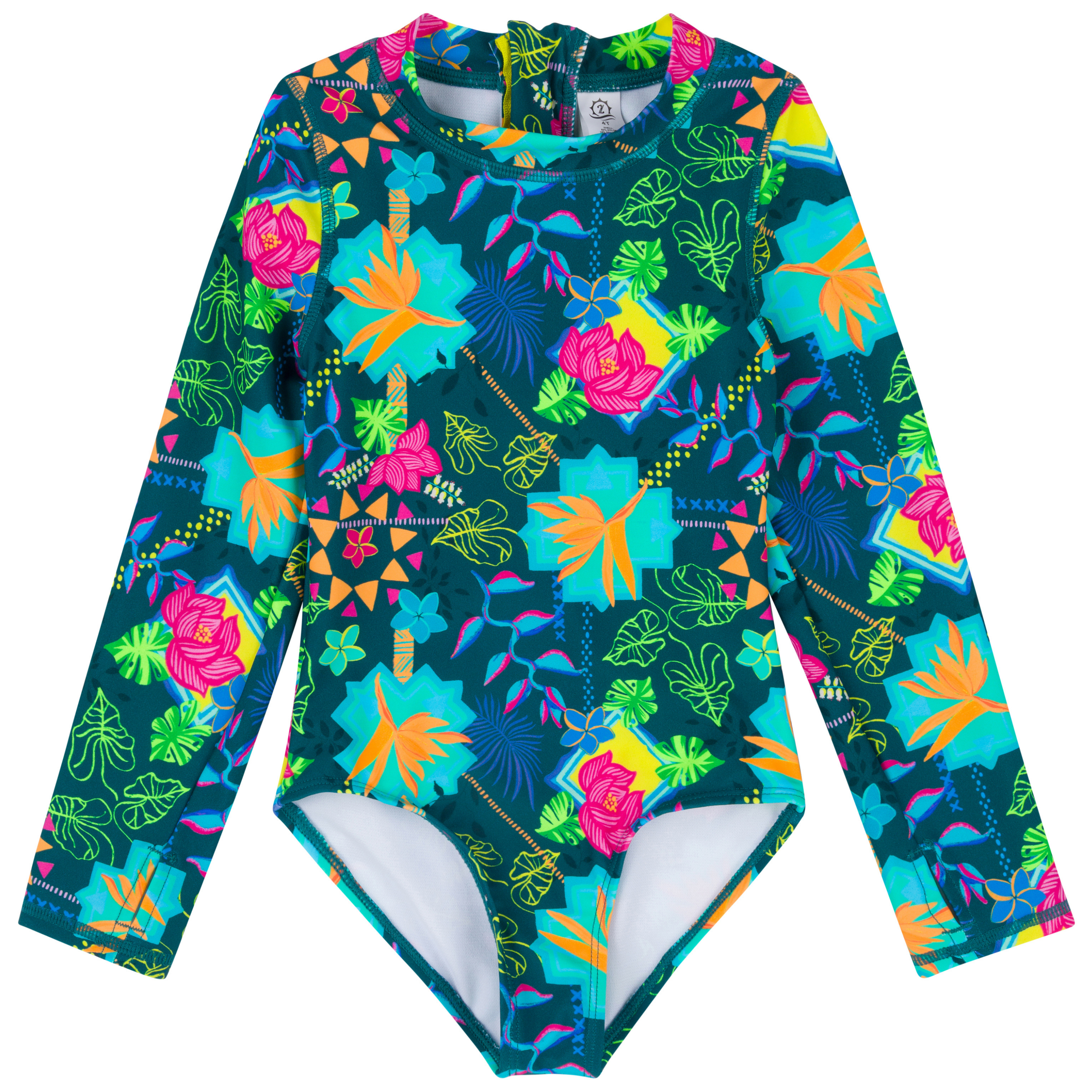 Girls Long Sleeve Surf Suit (One Piece Bodysuit) | "Summer Max"-0-3 Month-Summer Max-SwimZip UPF 50+ Sun Protective Swimwear & UV Zipper Rash Guards-pos1