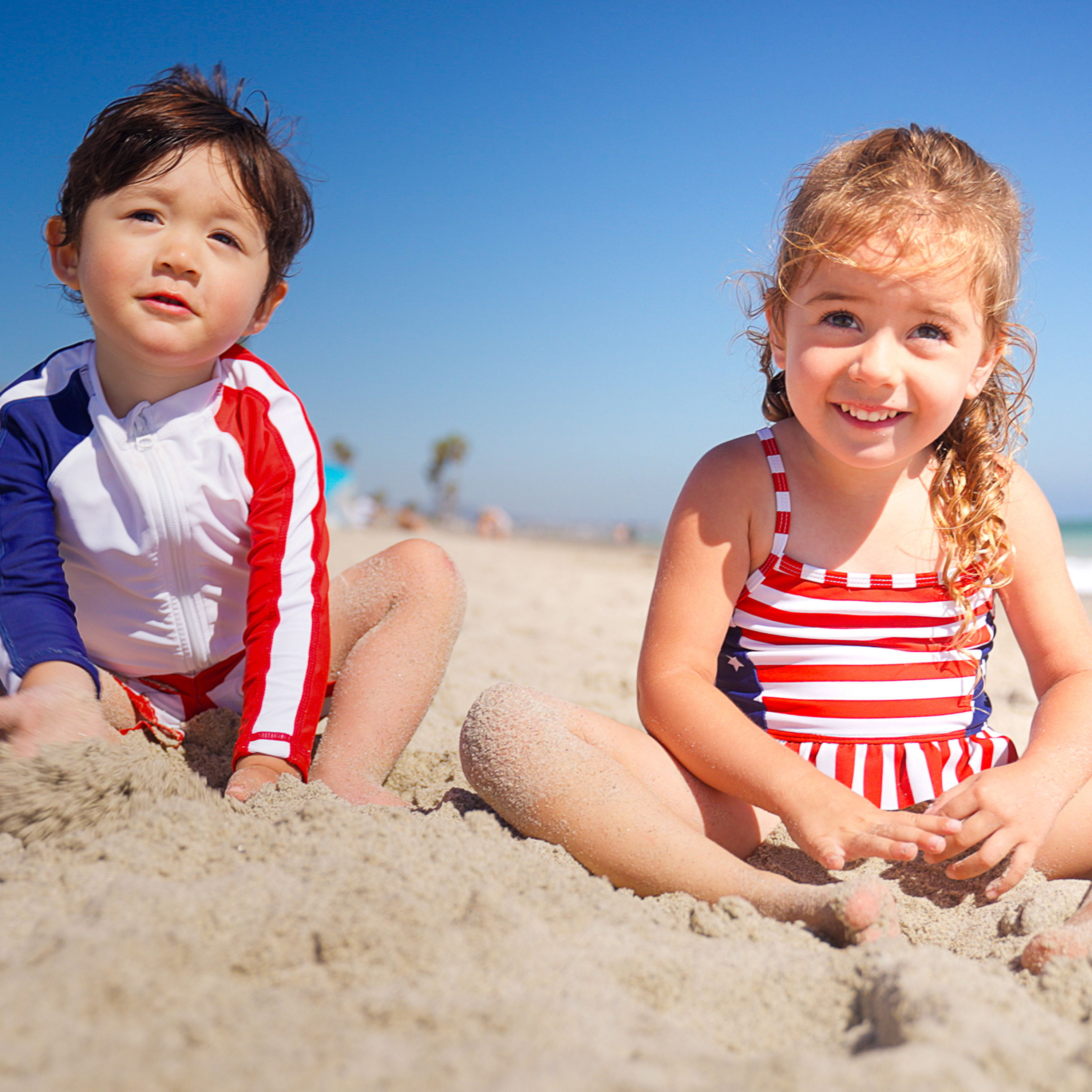 Girls One-Piece Swimsuit + Long Sleeve Rash Guard Set (2 Piece) | "Americana"-SwimZip UPF 50+ Sun Protective Swimwear & UV Zipper Rash Guards-pos2