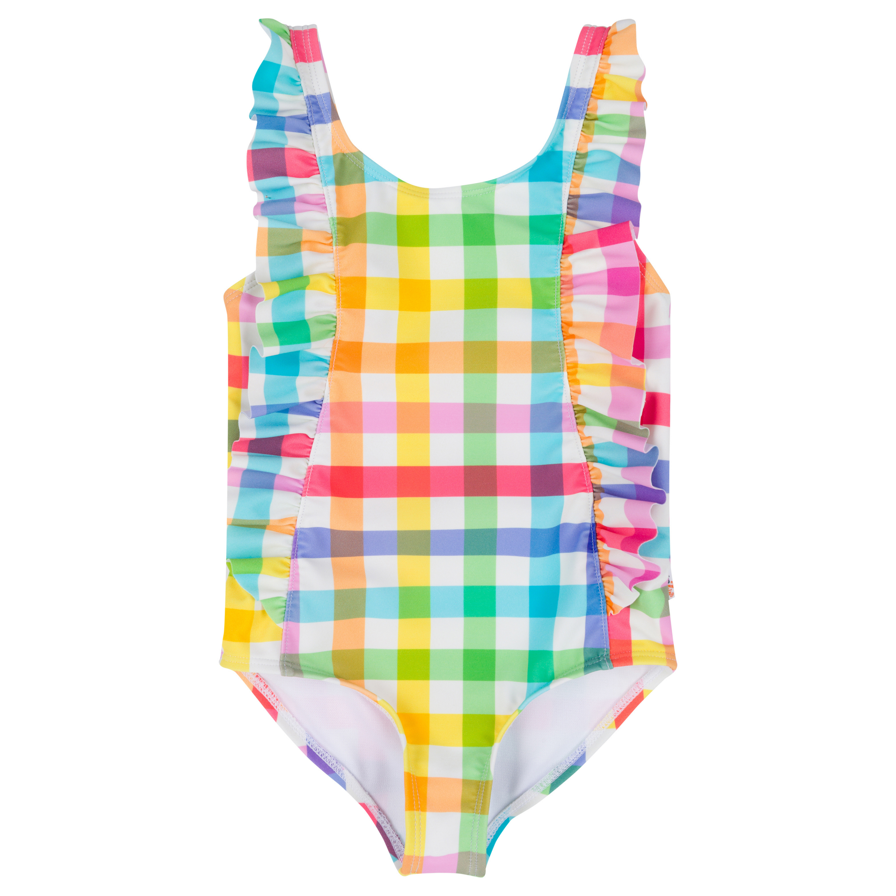 Girls Ruffle One-Piece Swimsuit | "Picnic Party"-6-12 Month-Picnic Party-SwimZip UPF 50+ Sun Protective Swimwear & UV Zipper Rash Guards-pos1