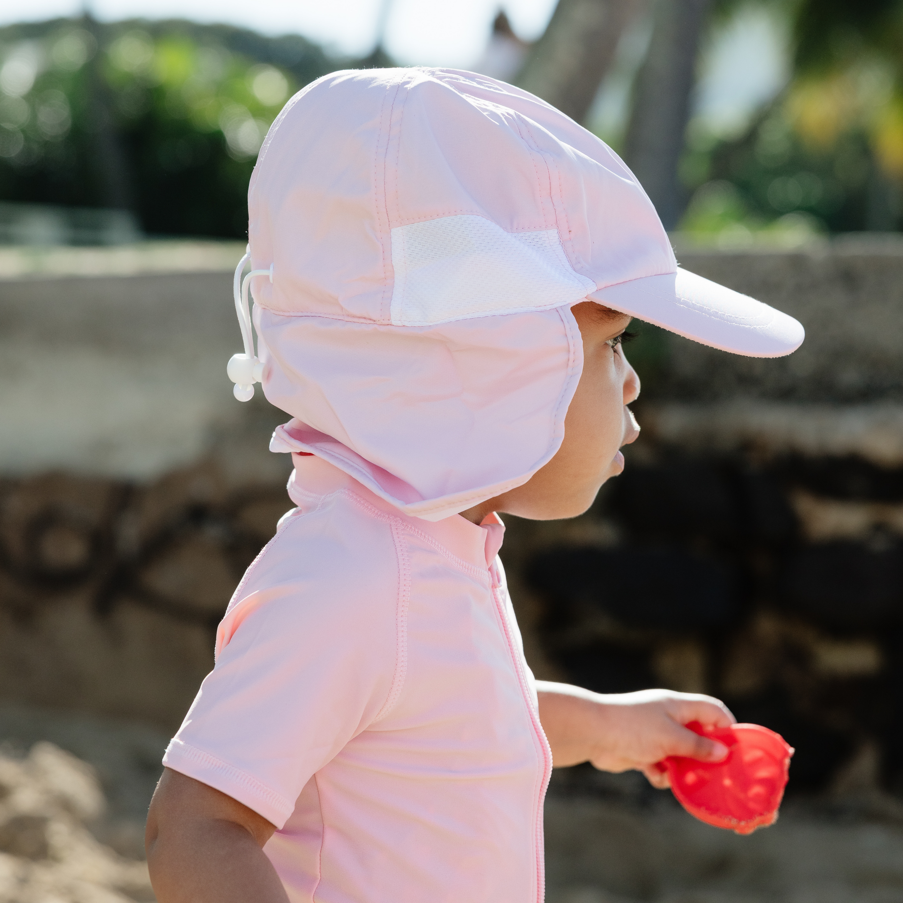 Kids Flap Hat | Pink-SwimZip UPF 50+ Sun Protective Swimwear & UV Zipper Rash Guards-pos6