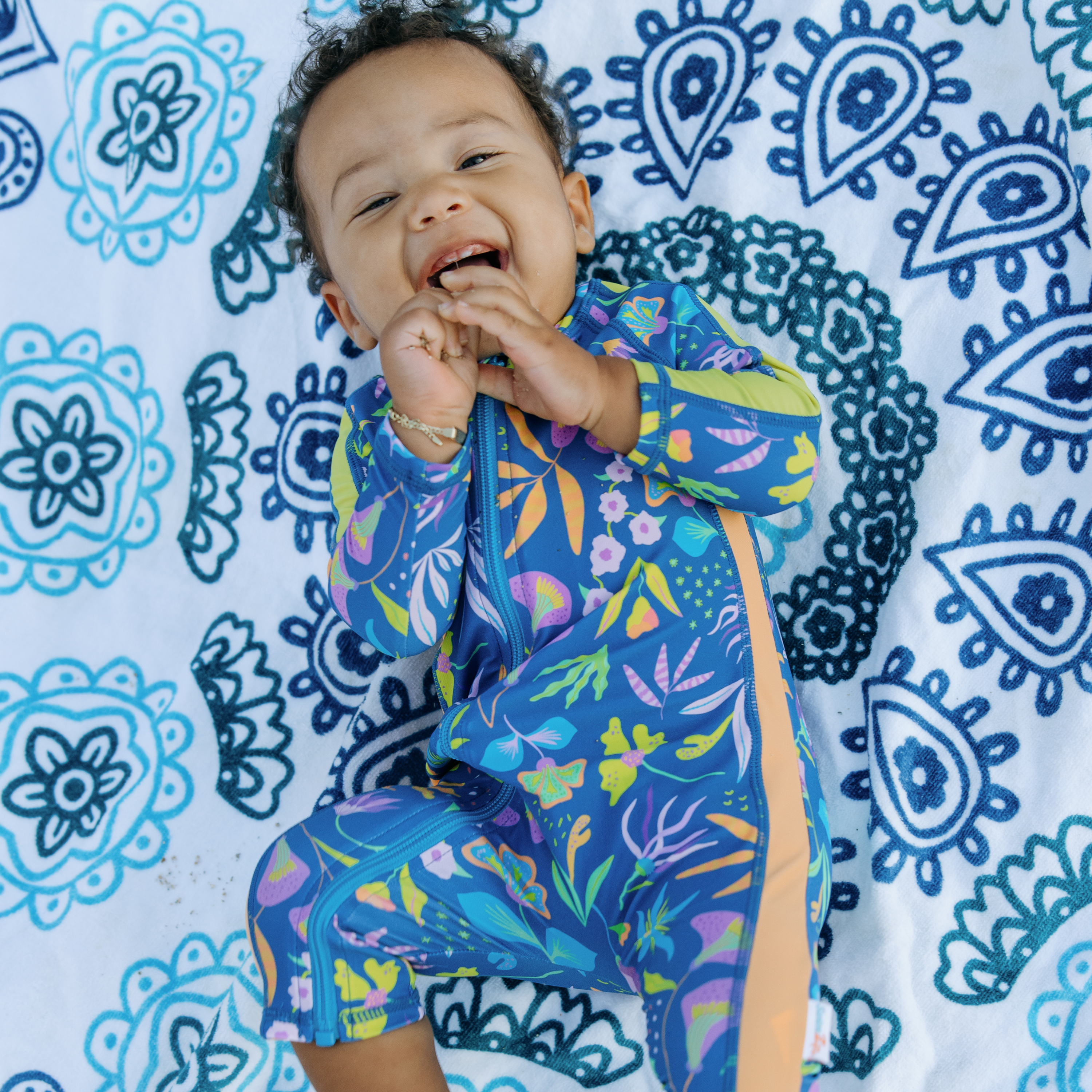 Sunsuit - Long Sleeve Romper Swimsuit | "Tropadelic"-SwimZip UPF 50+ Sun Protective Swimwear & UV Zipper Rash Guards-pos5