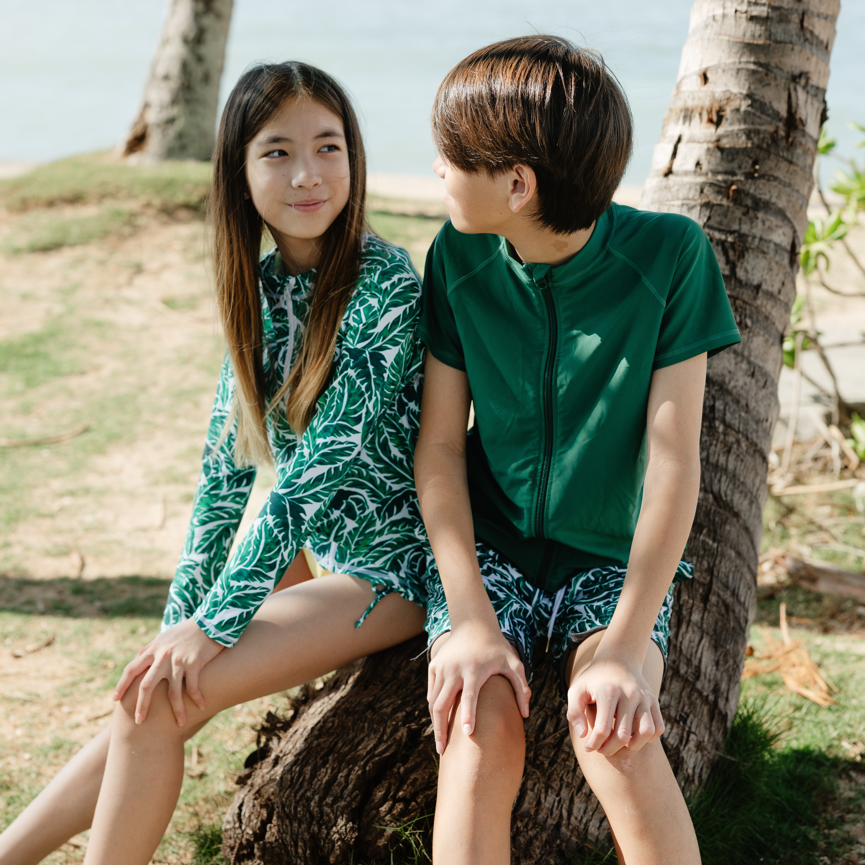 Girls Long Sleeve Rash Guard + Tankini Bikini Set (3 Piece) | "Palm Leaf"-SwimZip UPF 50+ Sun Protective Swimwear & UV Zipper Rash Guards-pos11