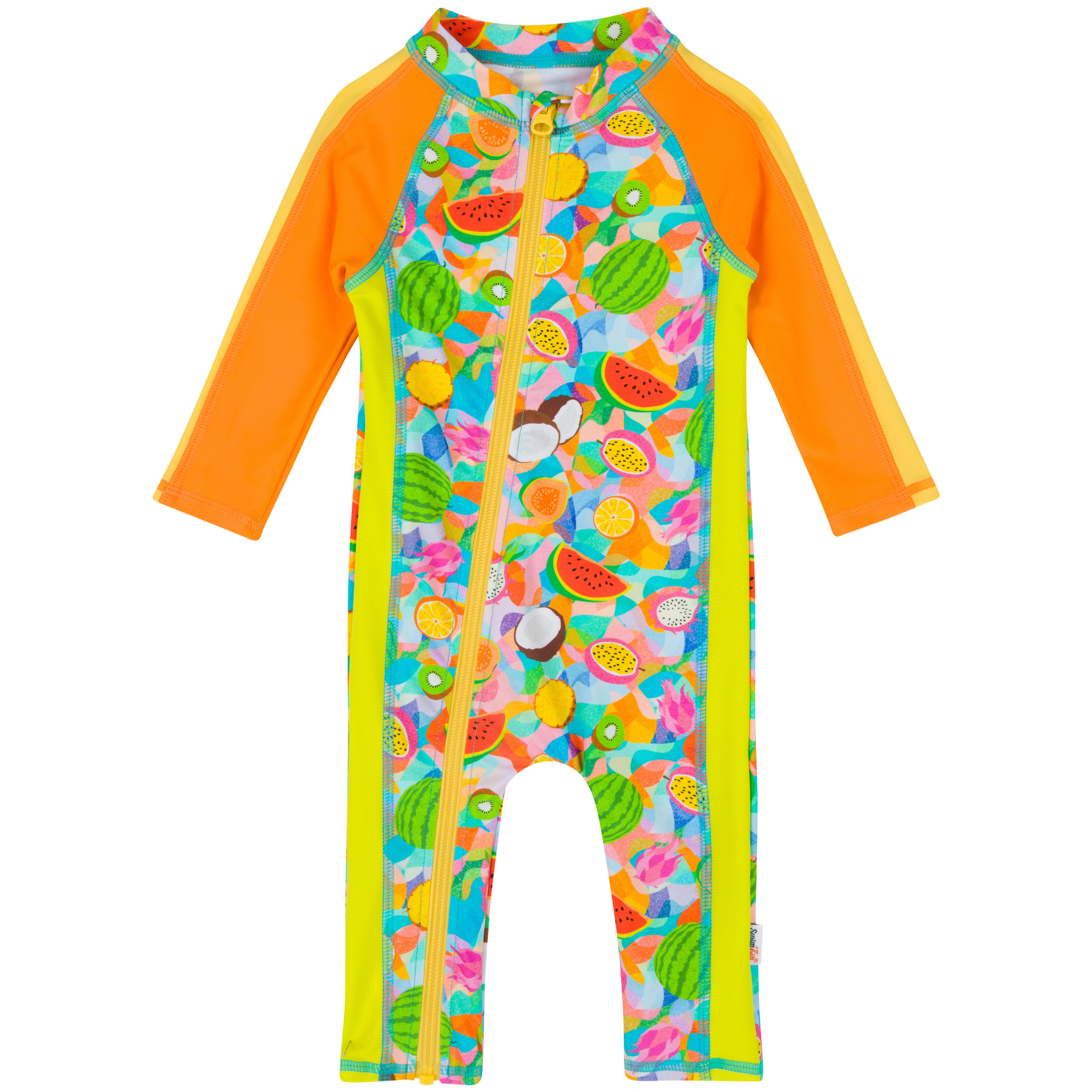 Sunsuit - Long Sleeve Romper Swimsuit | "Fruit Salad"-0-6 Month-Fruit Salad-SwimZip UPF 50+ Sun Protective Swimwear & UV Zipper Rash Guards-pos1