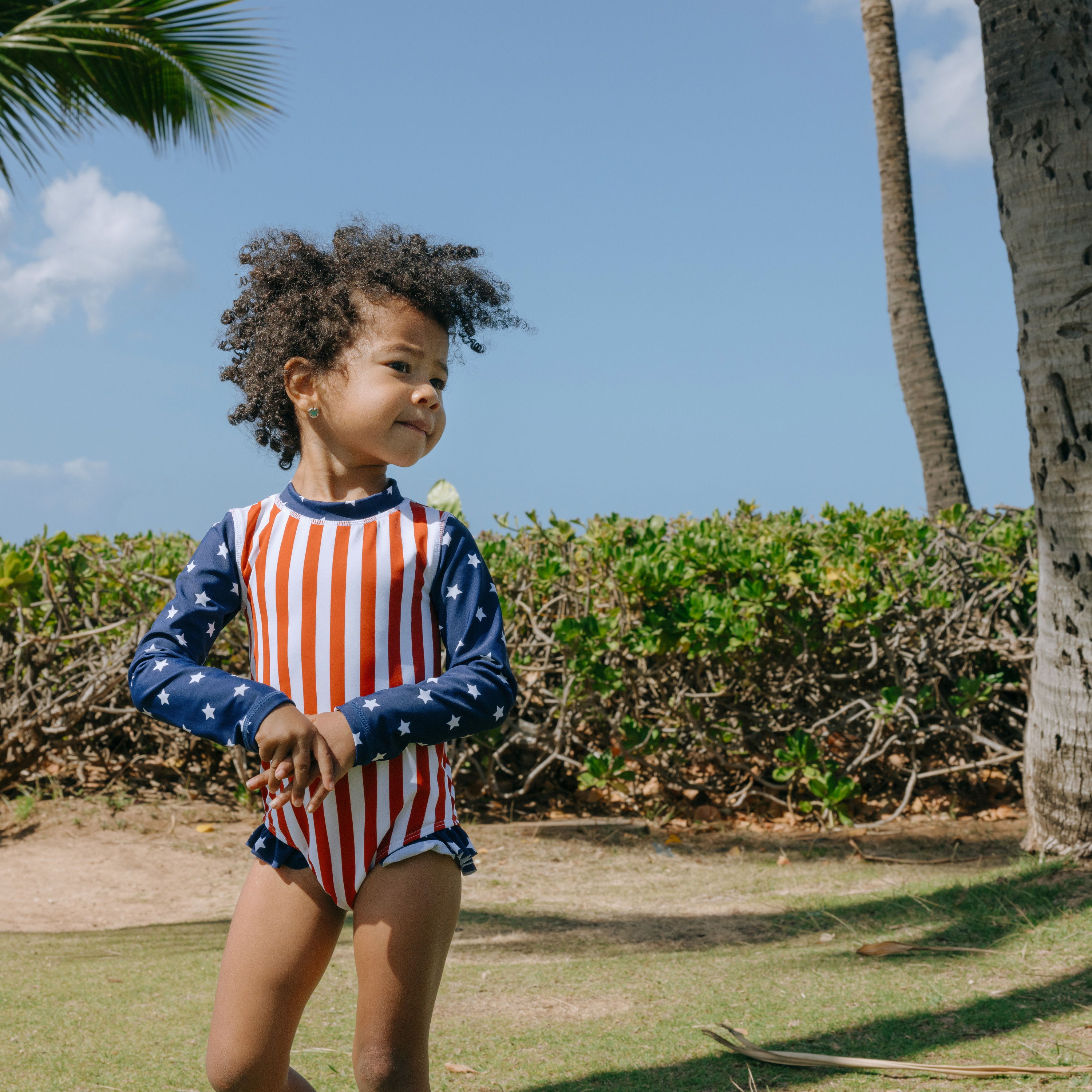 Girls Long Sleeve Surf Suit (One Piece Bodysuit) | "Americana"-SwimZip UPF 50+ Sun Protective Swimwear & UV Zipper Rash Guards-pos3