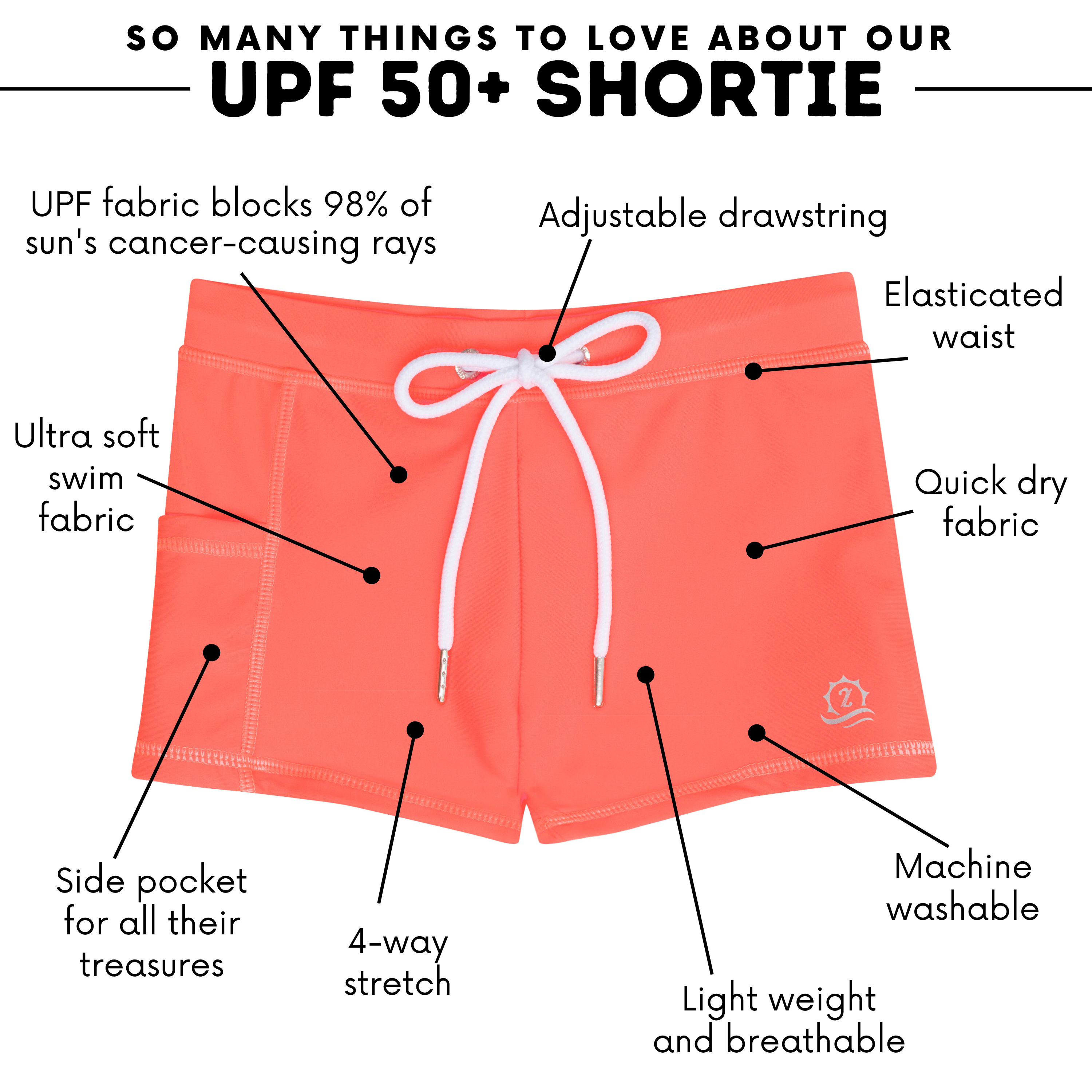 Kids Euro Swim Shorties | "Neon Orange"-SwimZip UPF 50+ Sun Protective Swimwear & UV Zipper Rash Guards-pos5