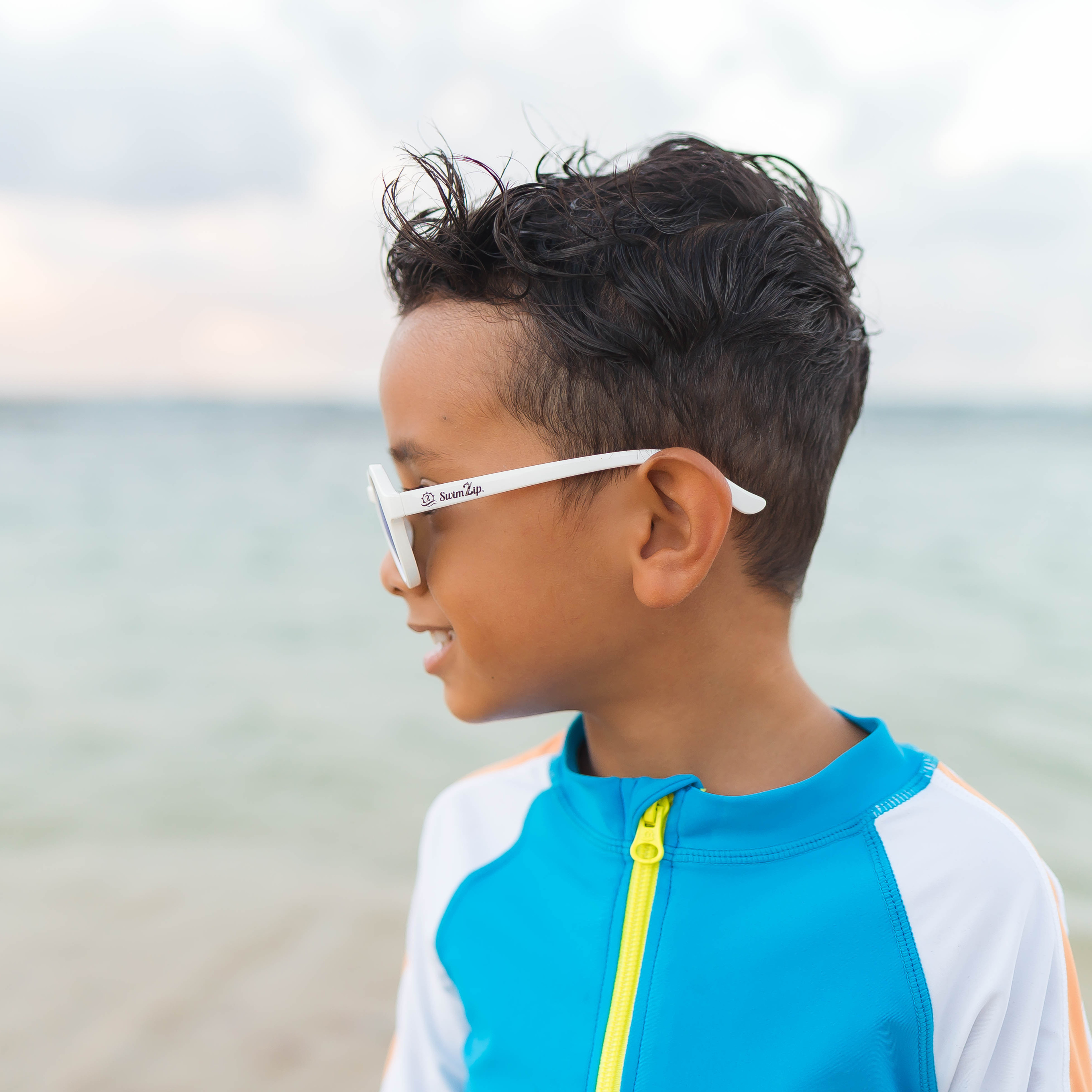 Kids Round Sunglasses - White-SwimZip UPF 50+ Sun Protective Swimwear & UV Zipper Rash Guards-pos8