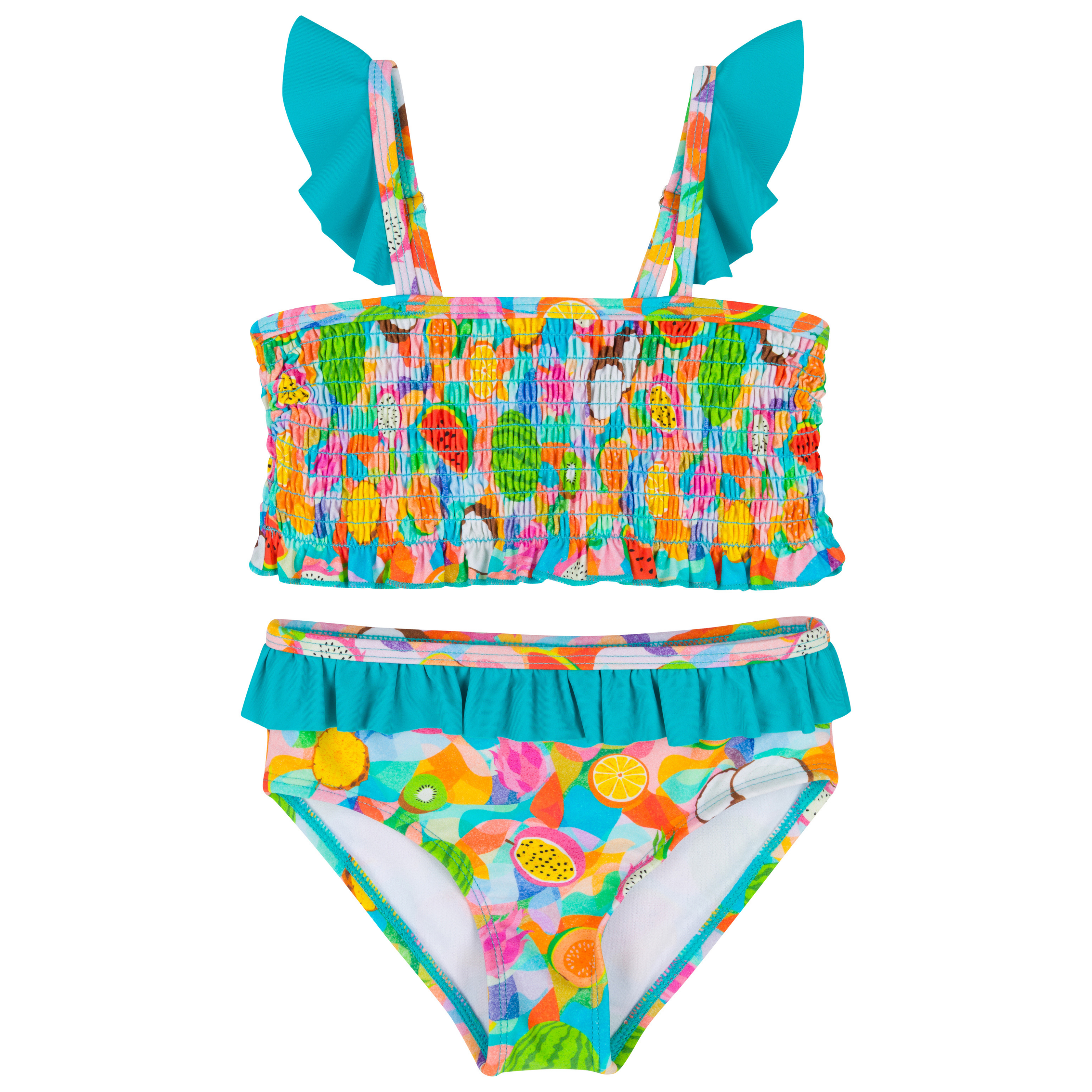 Girls Smocked Bikini (2 Piece) - "Fruit Salad"-2T-Fruit Salad-SwimZip UPF 50+ Sun Protective Swimwear & UV Zipper Rash Guards-pos1