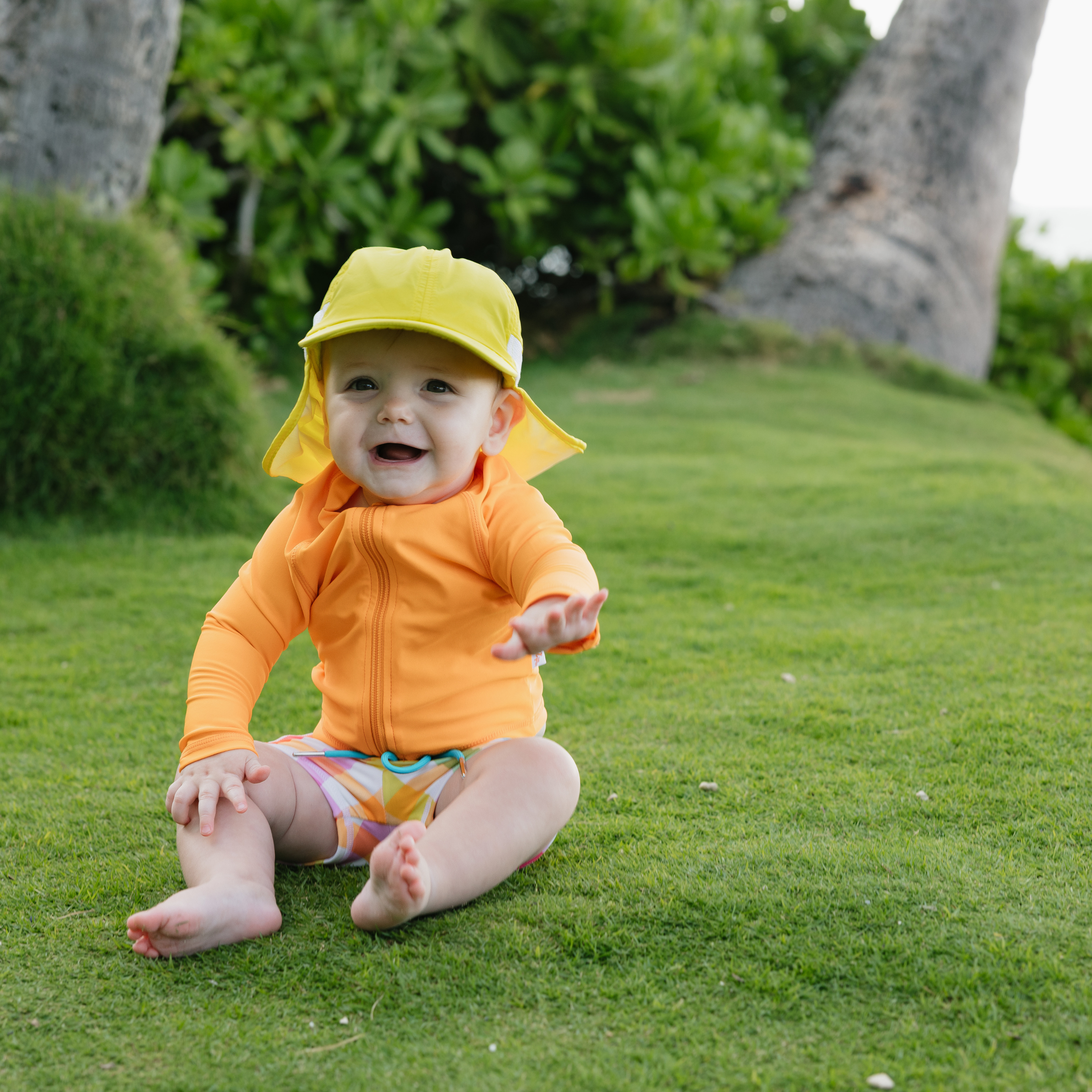 Kids Flap Hat | Yellow-SwimZip UPF 50+ Sun Protective Swimwear & UV Zipper Rash Guards-pos2