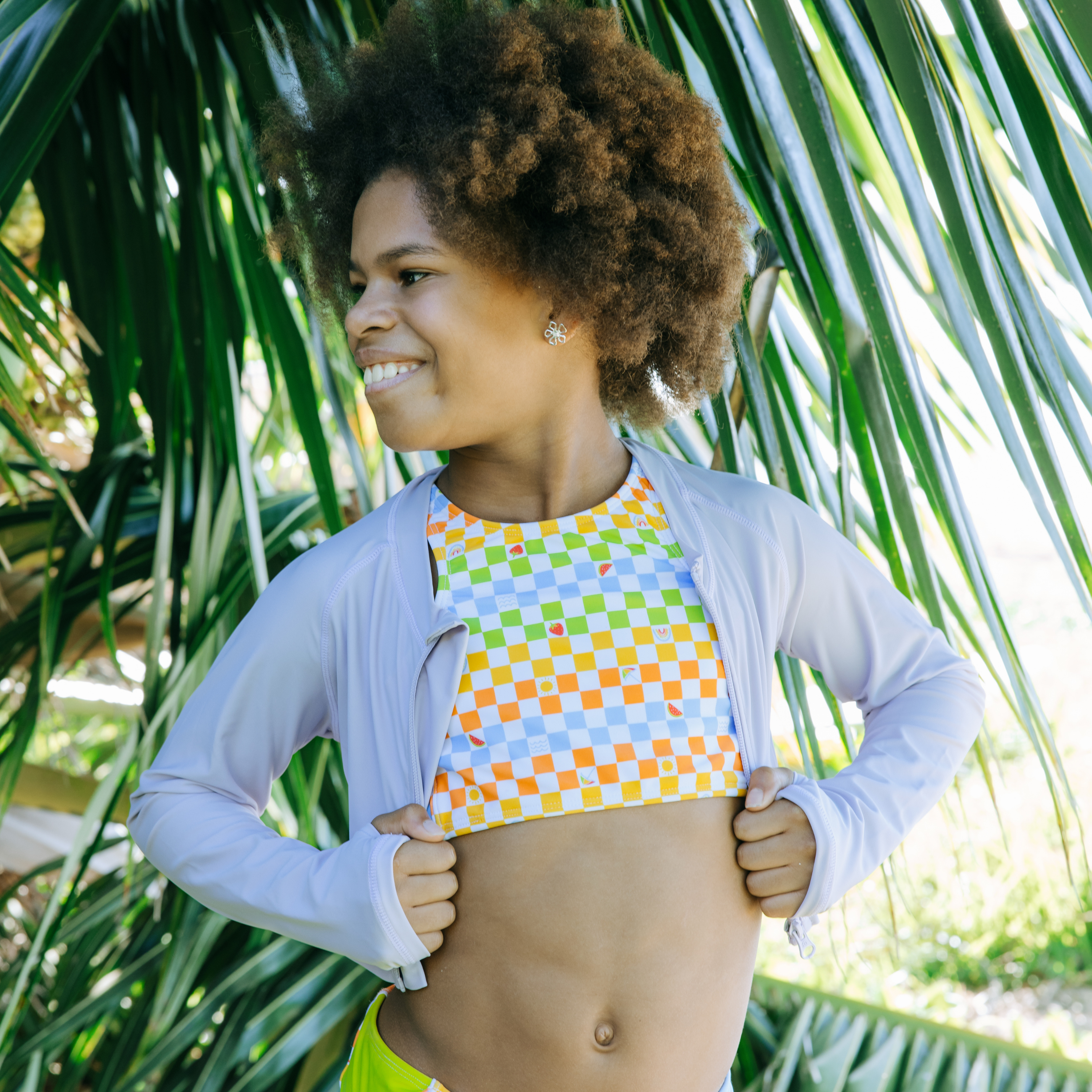 Girls Long Sleeve Crop Rash Guard | "Orchid"-SwimZip UPF 50+ Sun Protective Swimwear & UV Zipper Rash Guards-pos5