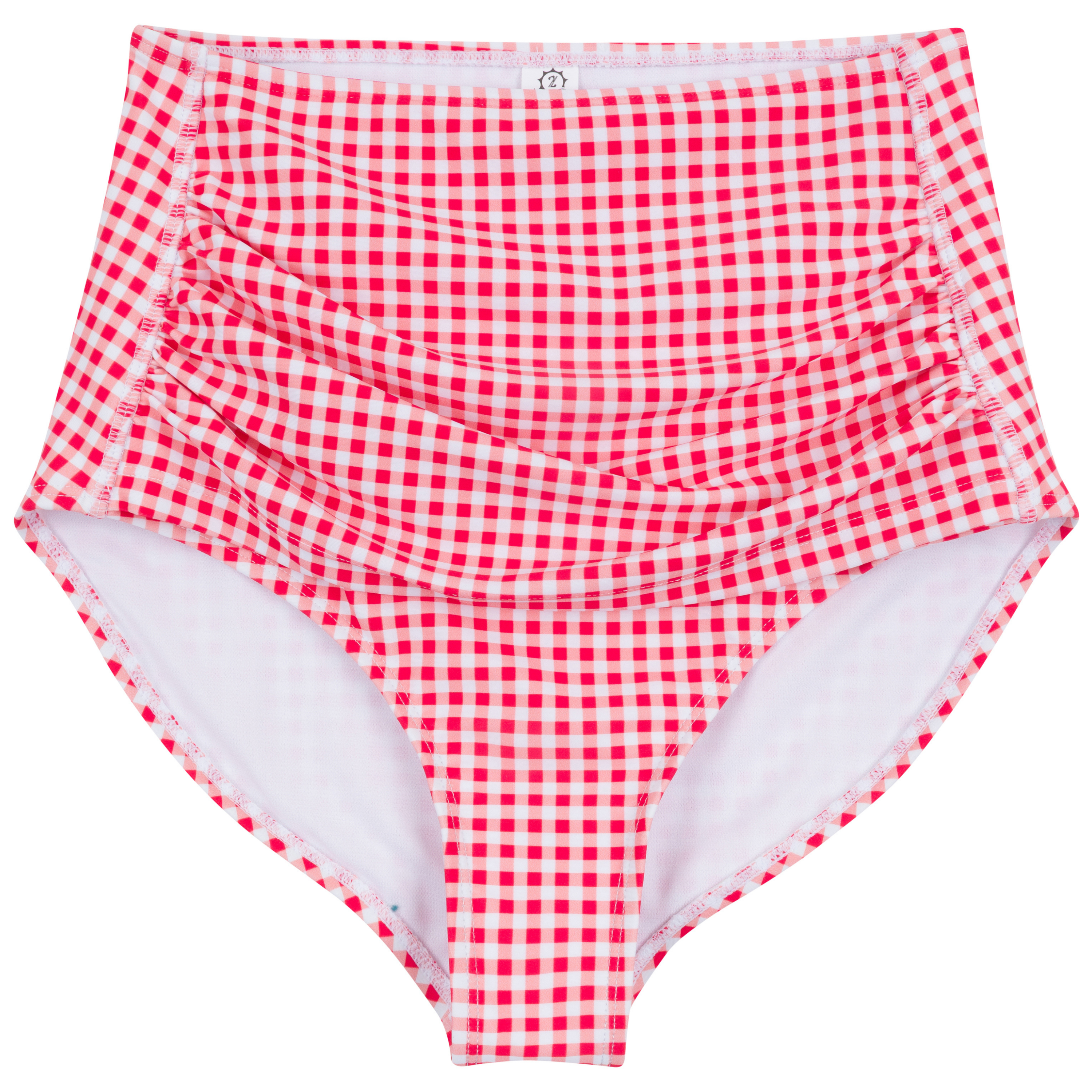 Women's High Waist Bikini Bottoms Ruched | "Red Gingham"-XS-Red Gingham-SwimZip UPF 50+ Sun Protective Swimwear & UV Zipper Rash Guards-pos1