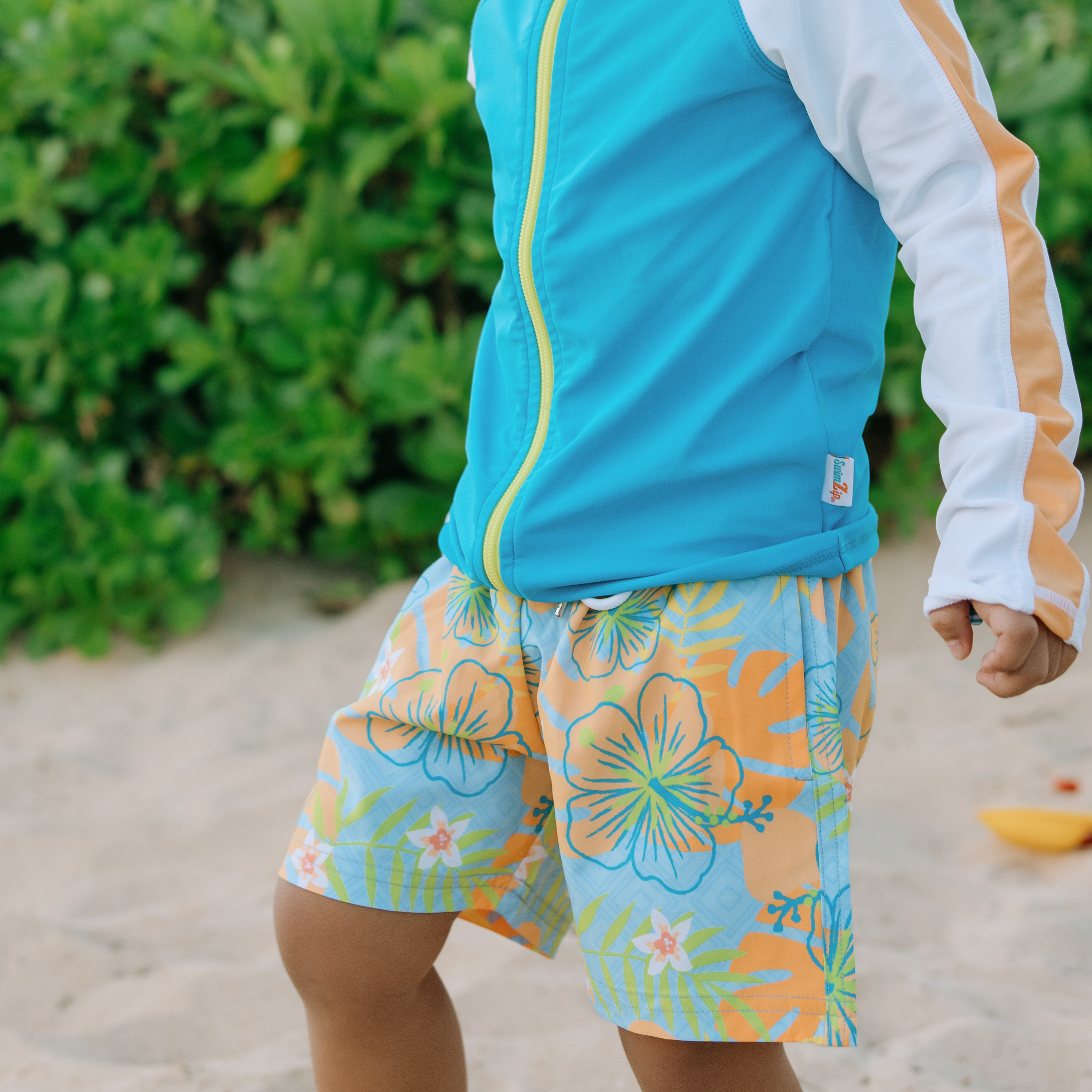 Boys Long Sleeve Zipper Rash Guard and Swim Trunk Set | "Groovy"-SwimZip UPF 50+ Sun Protective Swimwear & UV Zipper Rash Guards-pos5