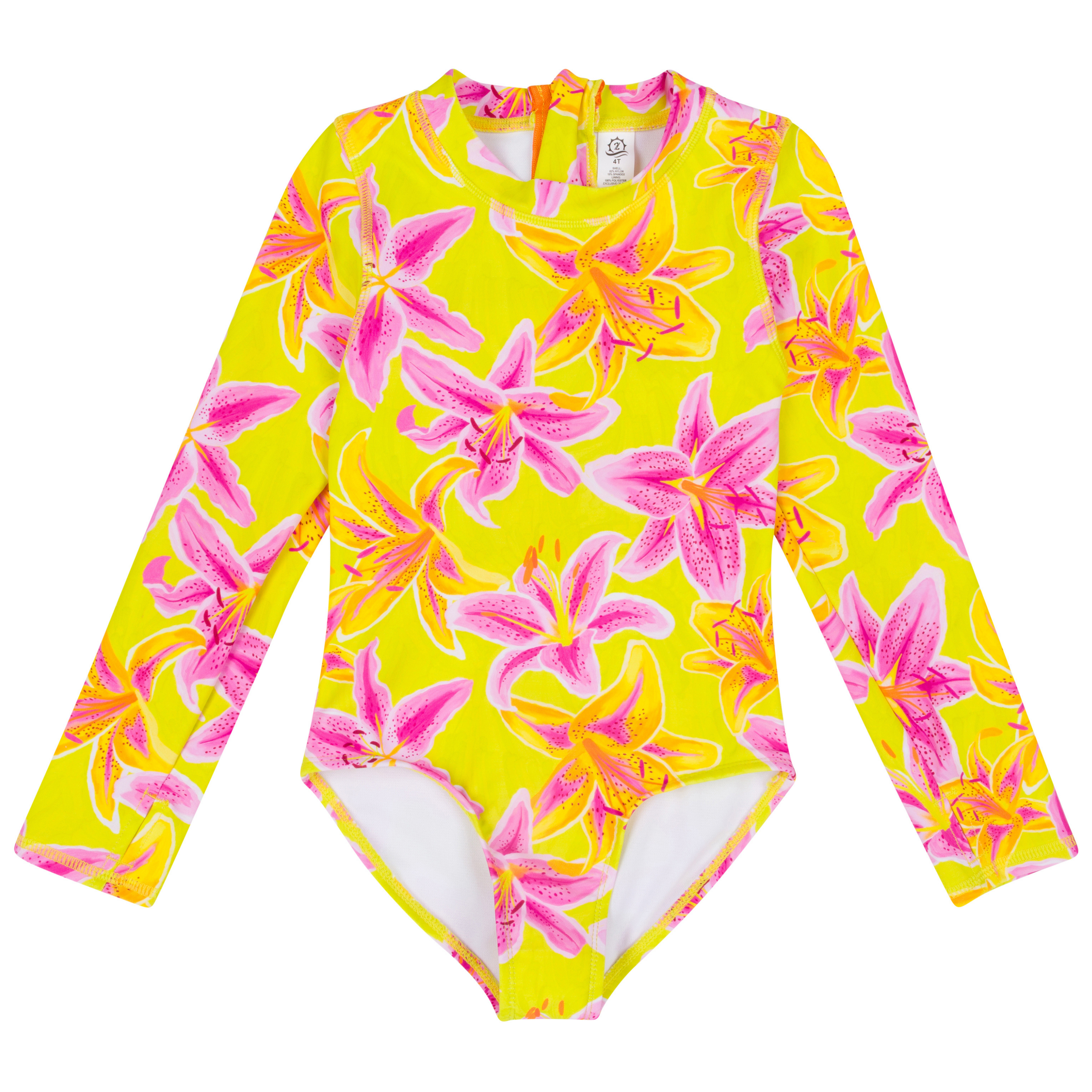 Girls Long Sleeve Surf Suit (One Piece Bodysuit) | "Floral Takeover"-0-3 Month-Floral Takeover-SwimZip UPF 50+ Sun Protective Swimwear & UV Zipper Rash Guards-pos1