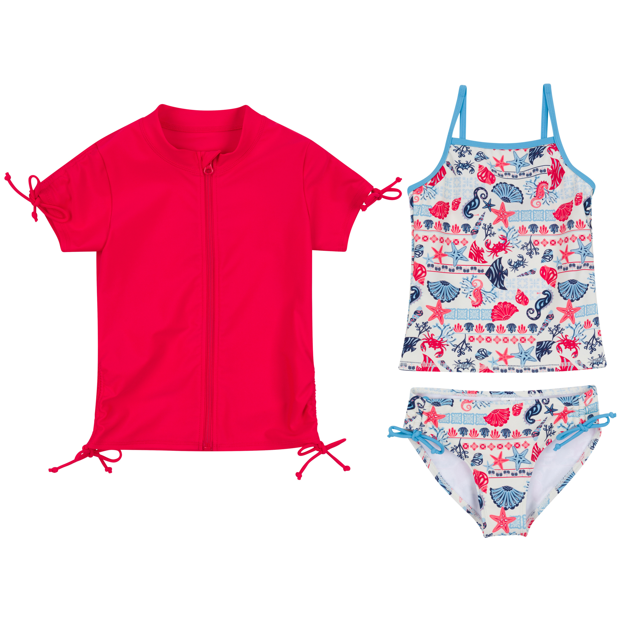 Girls Short Sleeve Rash Guard + Tankini Bikini Set (3 Piece) | 