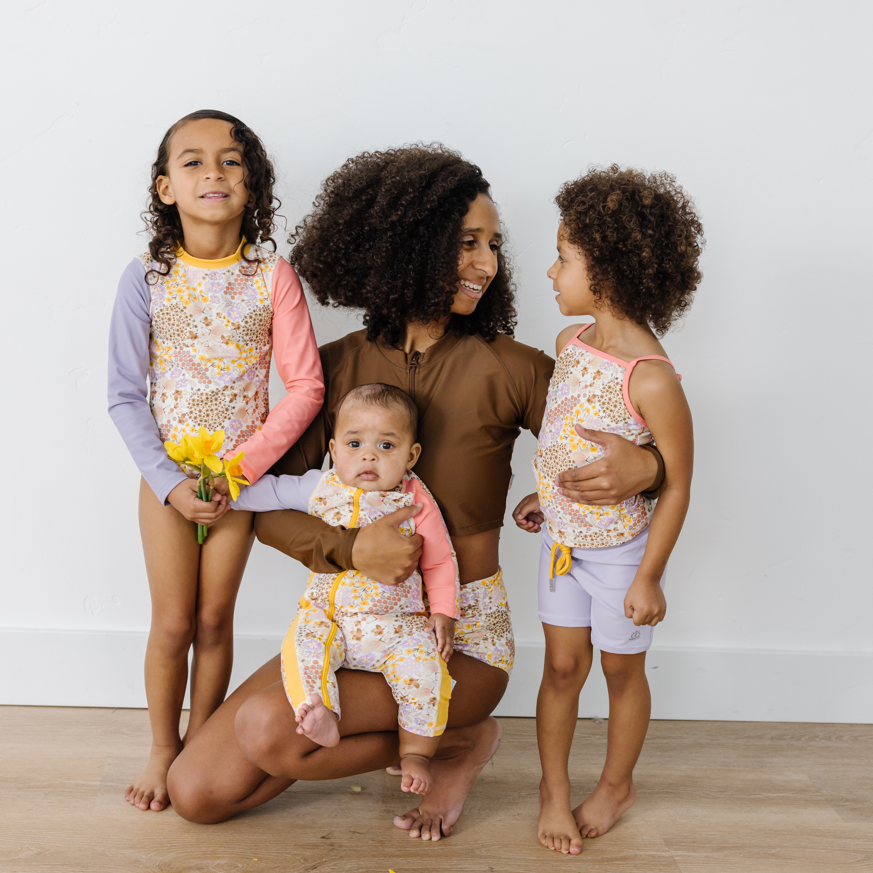 Girls Long Sleeve Rash Guard + Tankini Shorts Set (3 Piece) | "Meadows"-SwimZip UPF 50+ Sun Protective Swimwear & UV Zipper Rash Guards-pos3