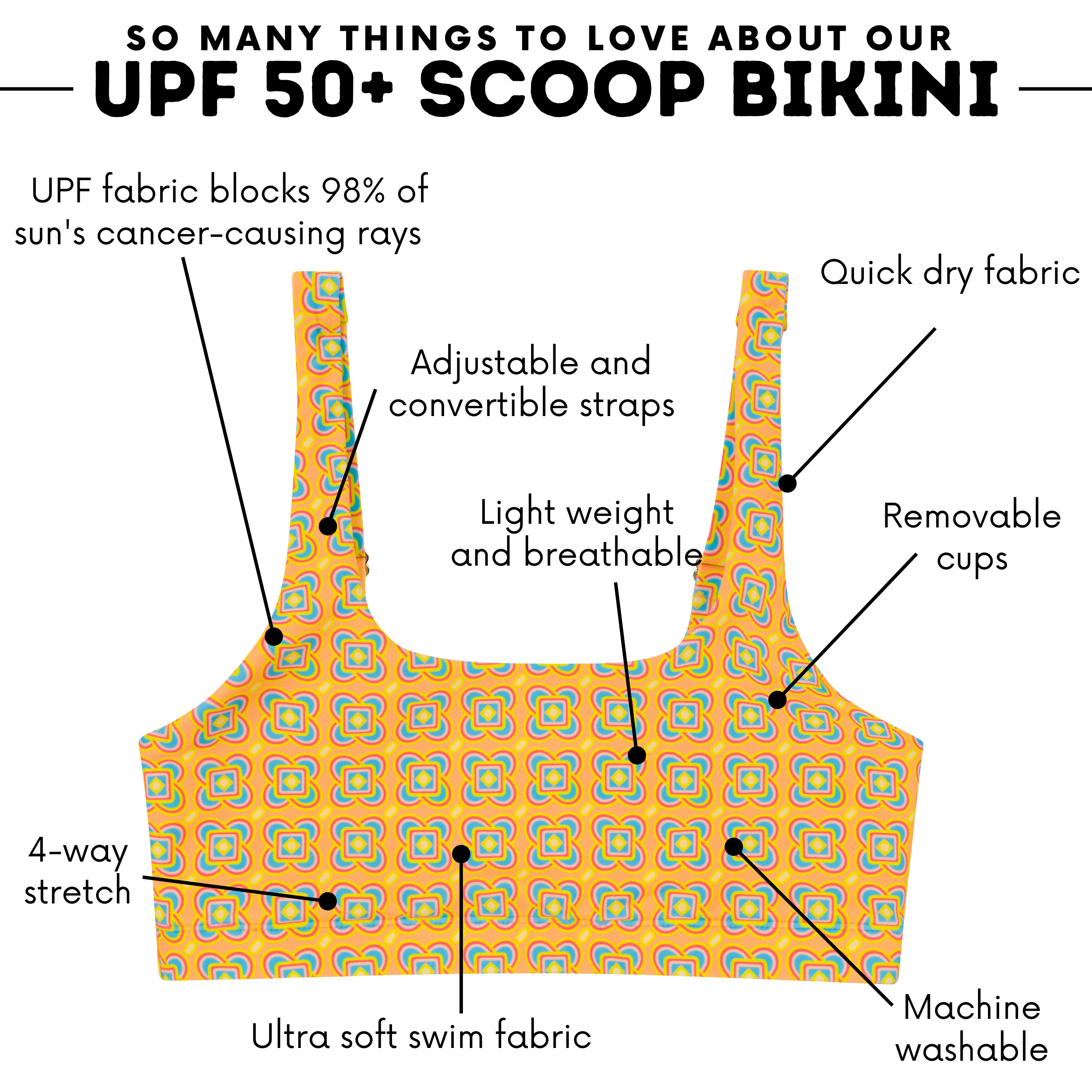 Women's Scoop Neck Bikini Top | "Kaleidoscope"-SwimZip UPF 50+ Sun Protective Swimwear & UV Zipper Rash Guards-pos4